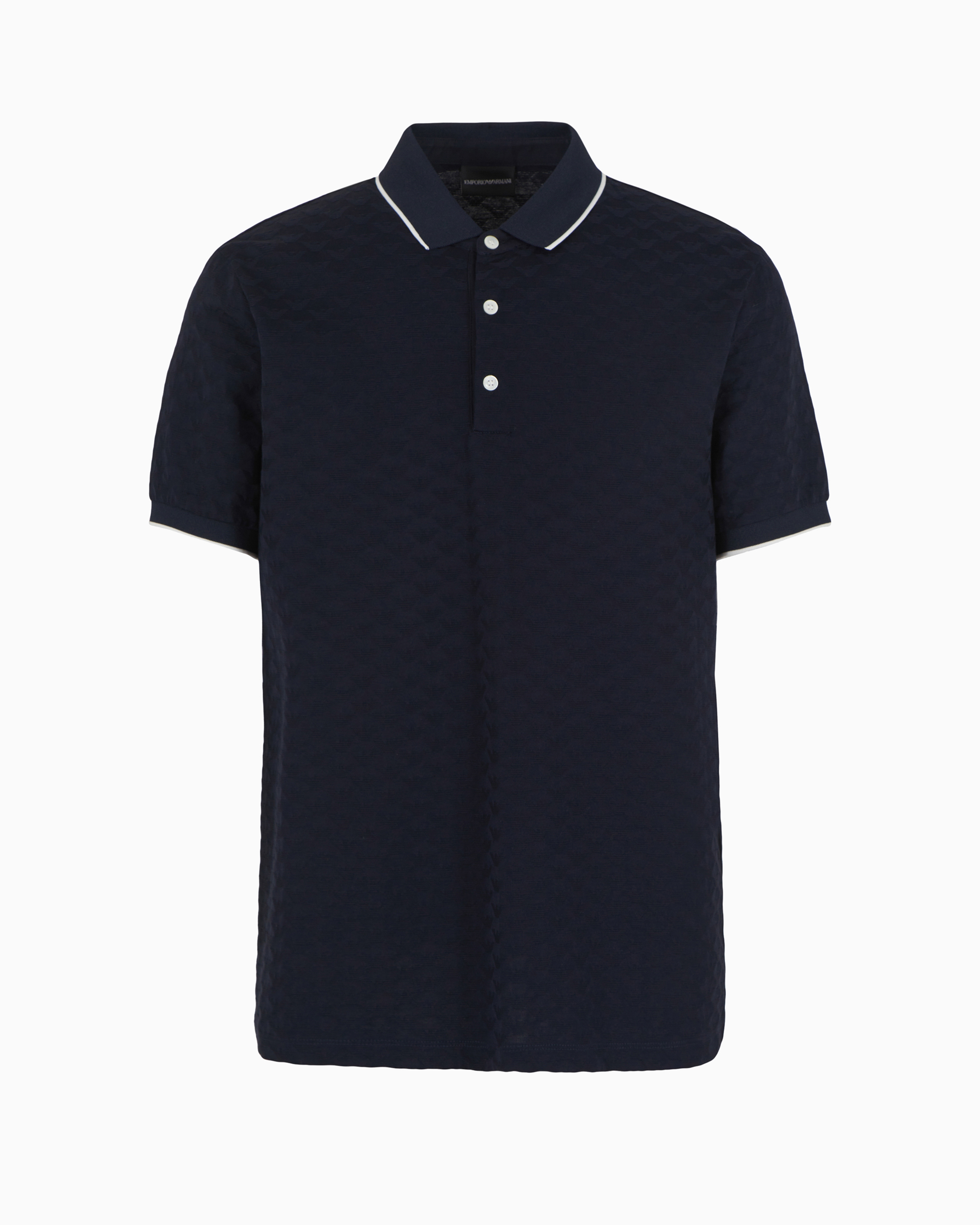 Emporio Armani Jersey Polo Shirt With All-over Jacquard Eagle In Navy Blue