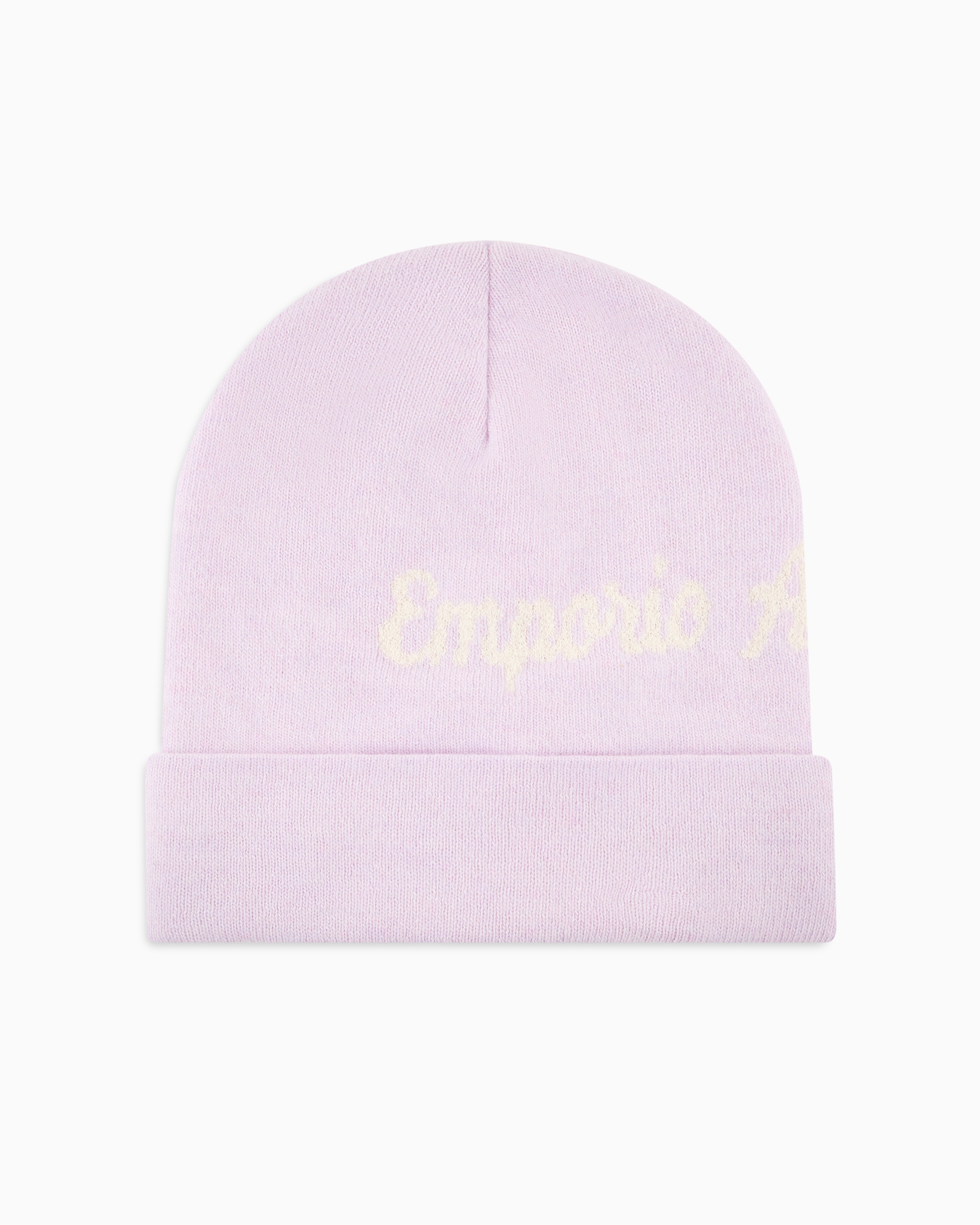 Emporio Armani Official Store Beanie In A Cotton And Wool Blend With Oversized Jacquard Logo In Pink