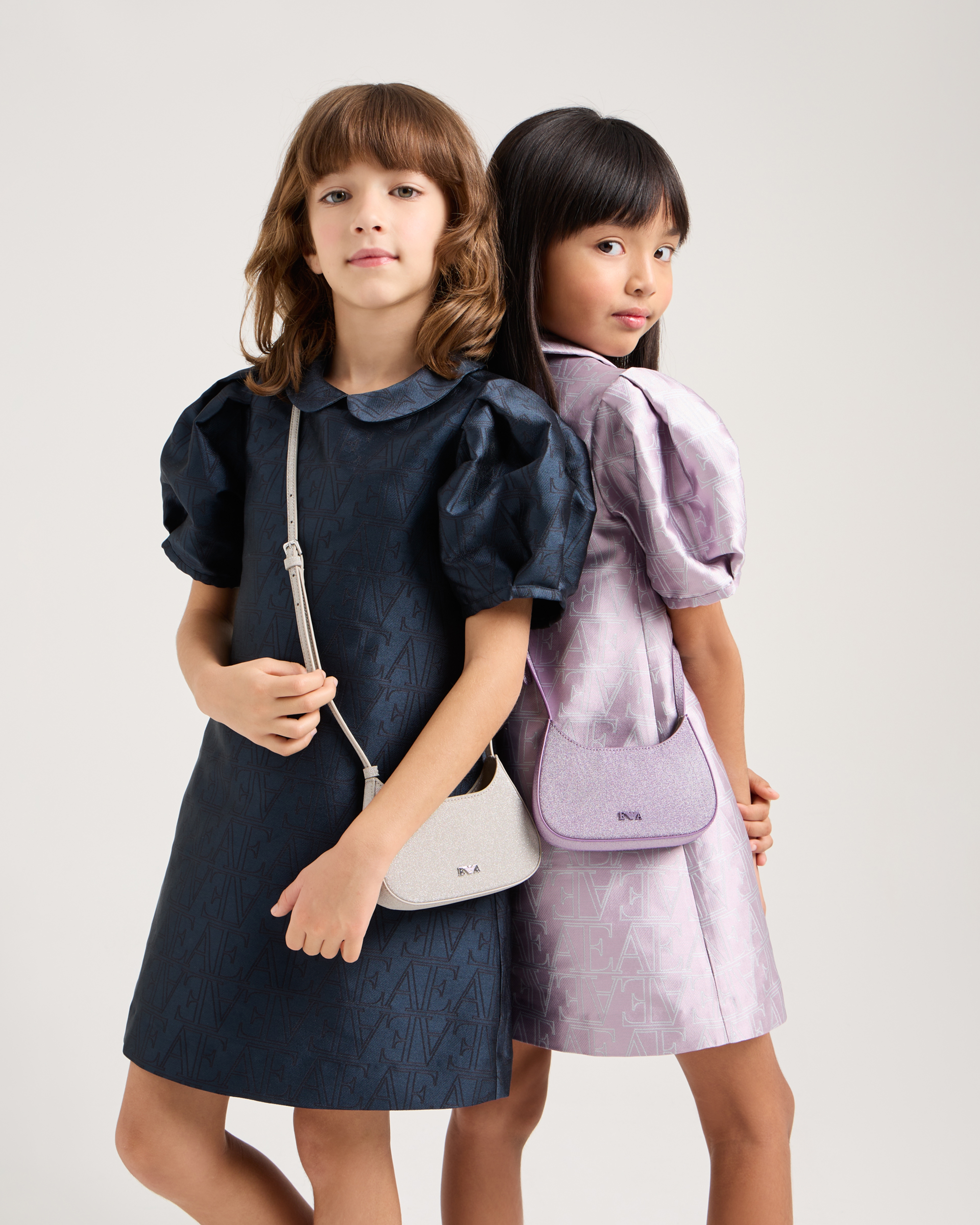 Shop Emporio Armani Dress With All-over Ea Logo Jacquard And Peter Pan Collar In Navy Blue