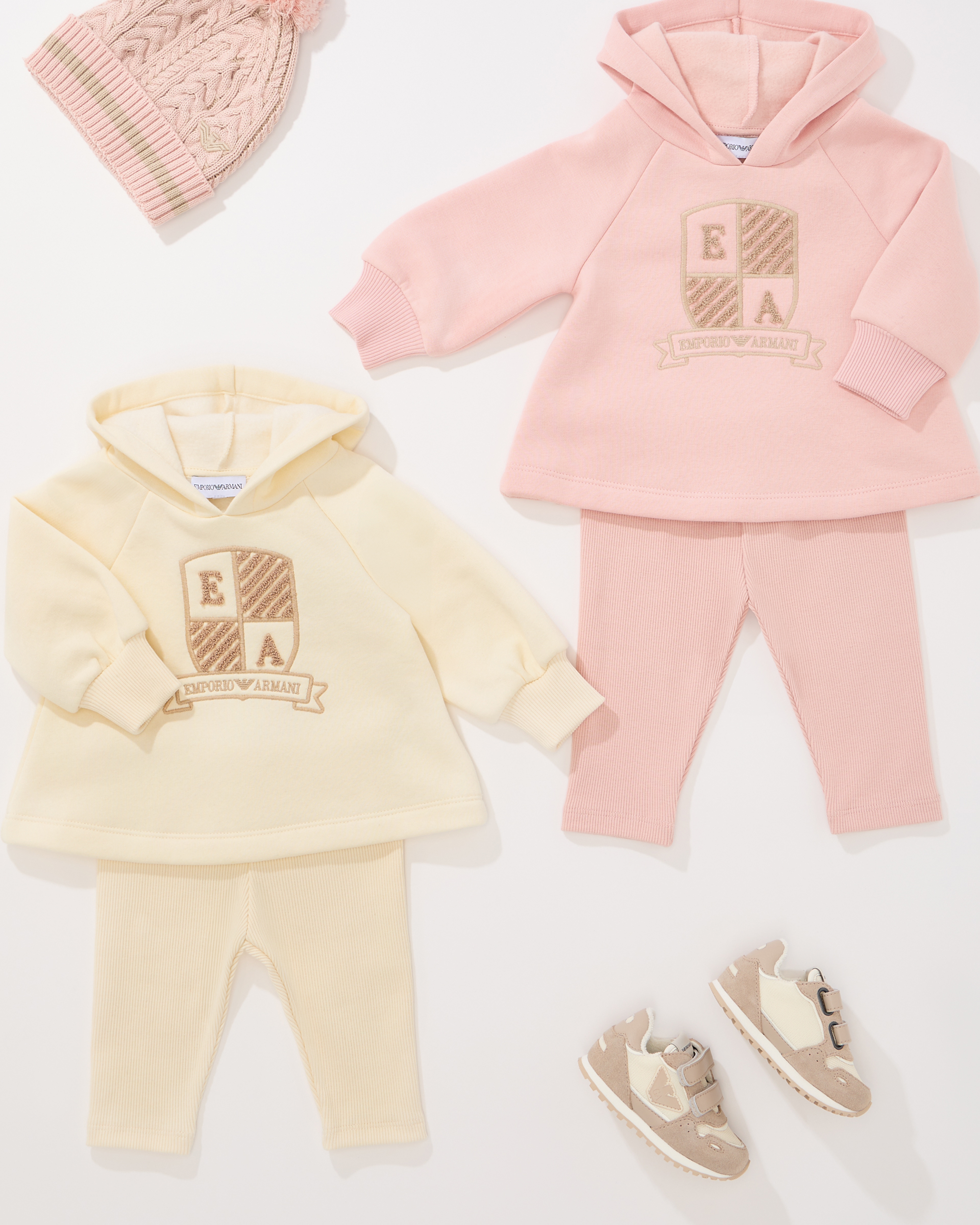 Shop Emporio Armani Hooded Sweatshirt And Leggings Set With Logo Crest In Pink