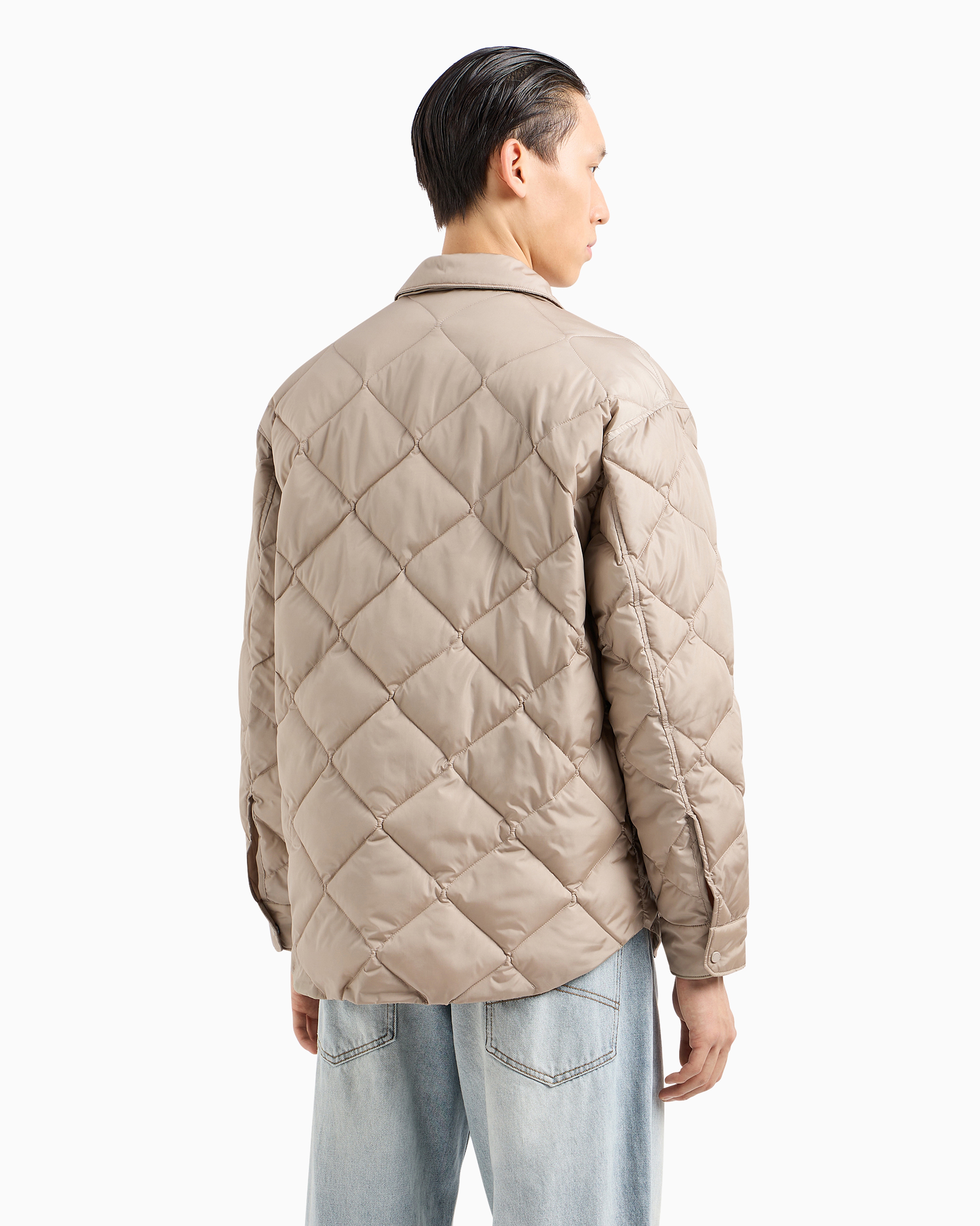 Shop Armani Exchange Asv Nylon Quilted And Padded Jacket In Beige