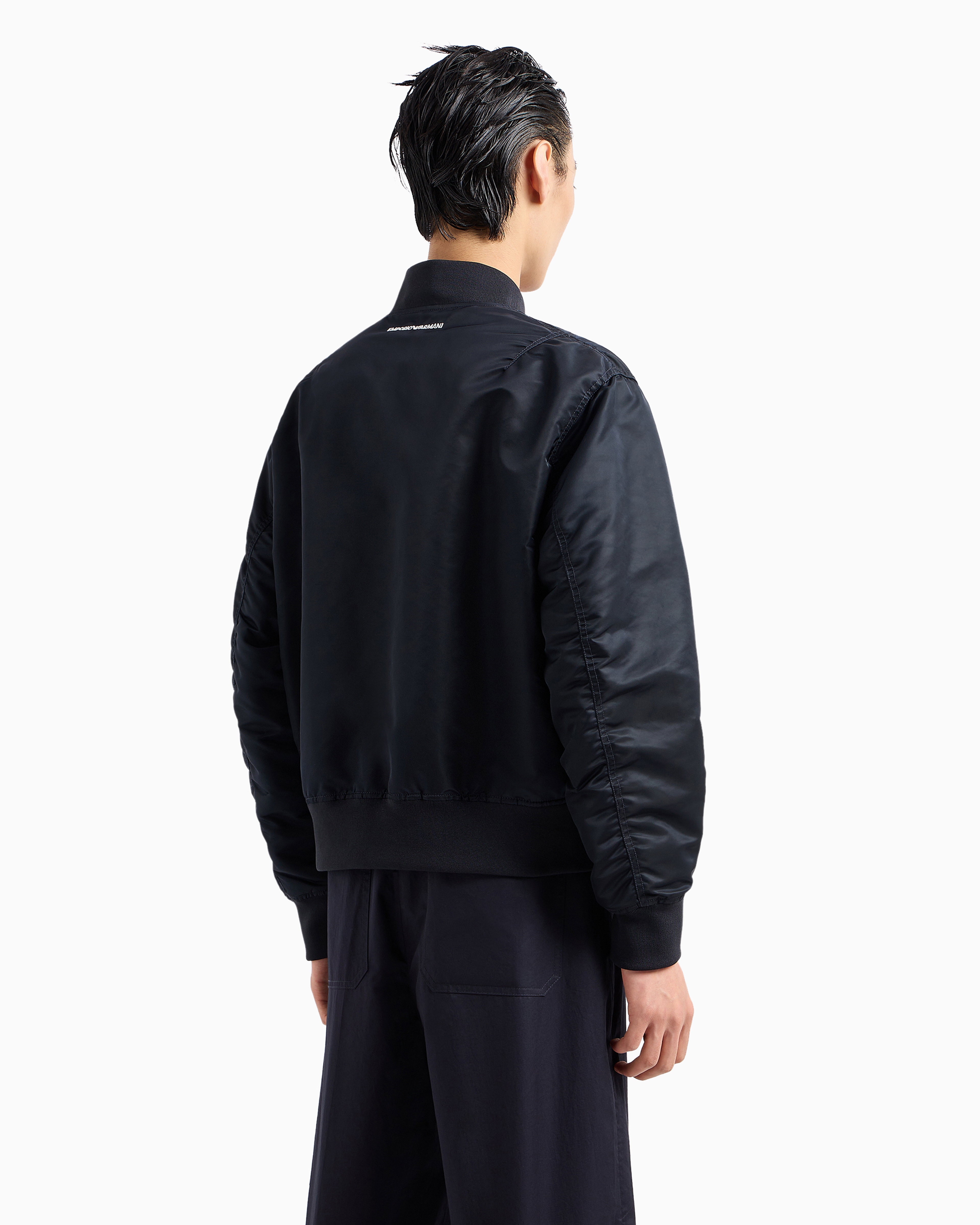 Shiny nylon bomber jacket with French bulldog embroidery