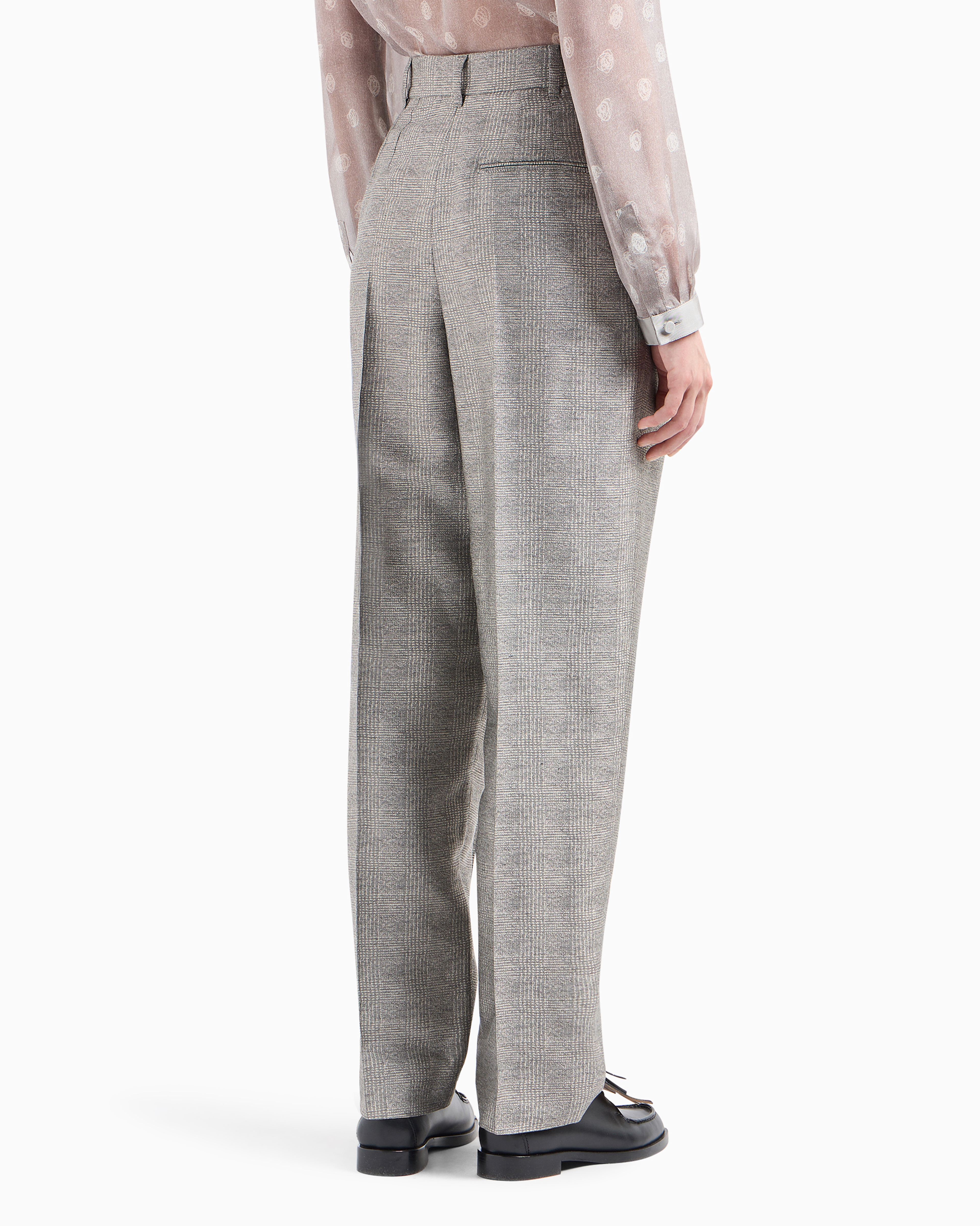 Emporio Armani Official Store Icon Trousers With Pleats In A Prince Of Wales Check Viscose In Gris