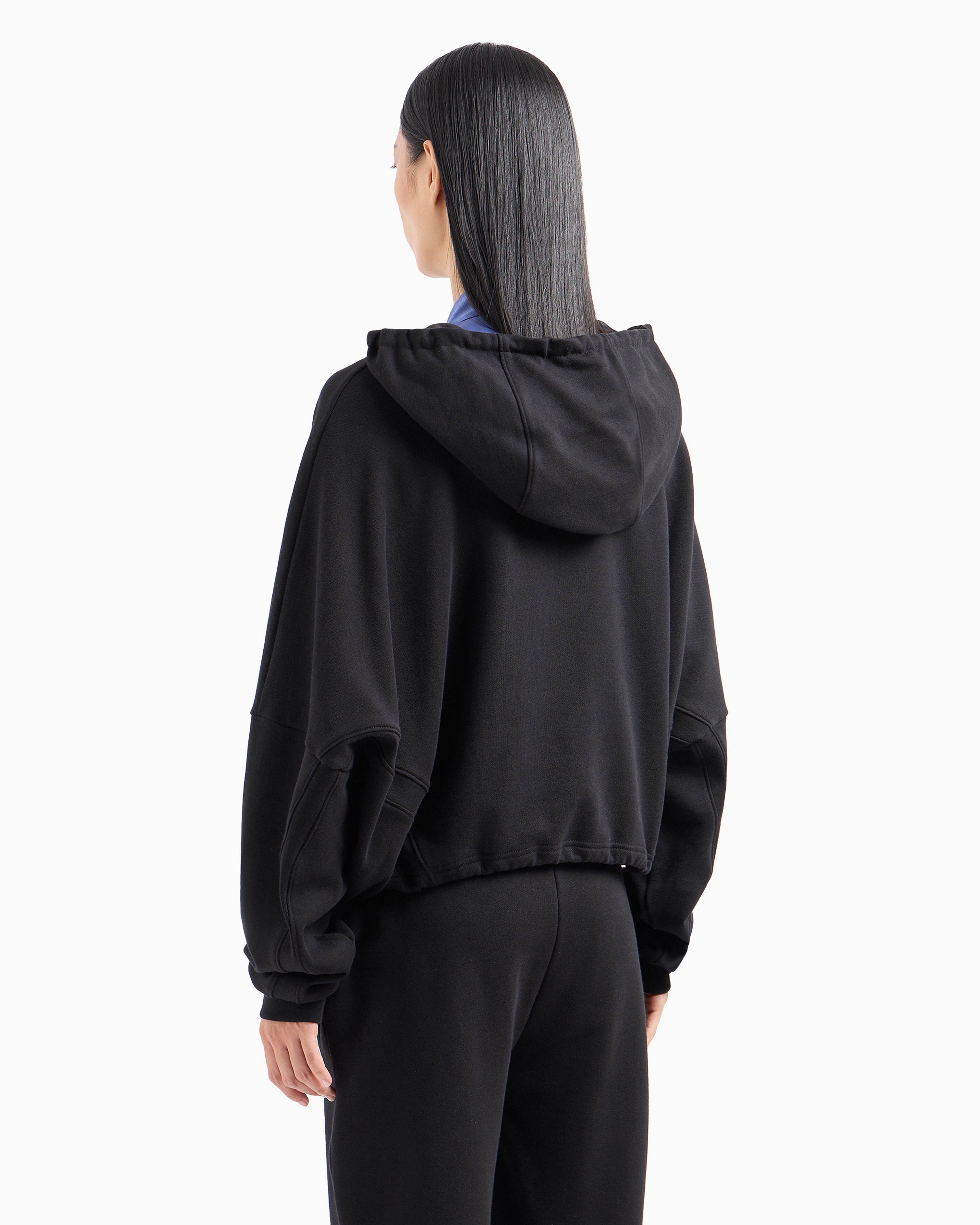 Shop Emporio Armani Asv Hooded Sweatshirt With Shiny Rubberised Logo In Organic French Terry In Black