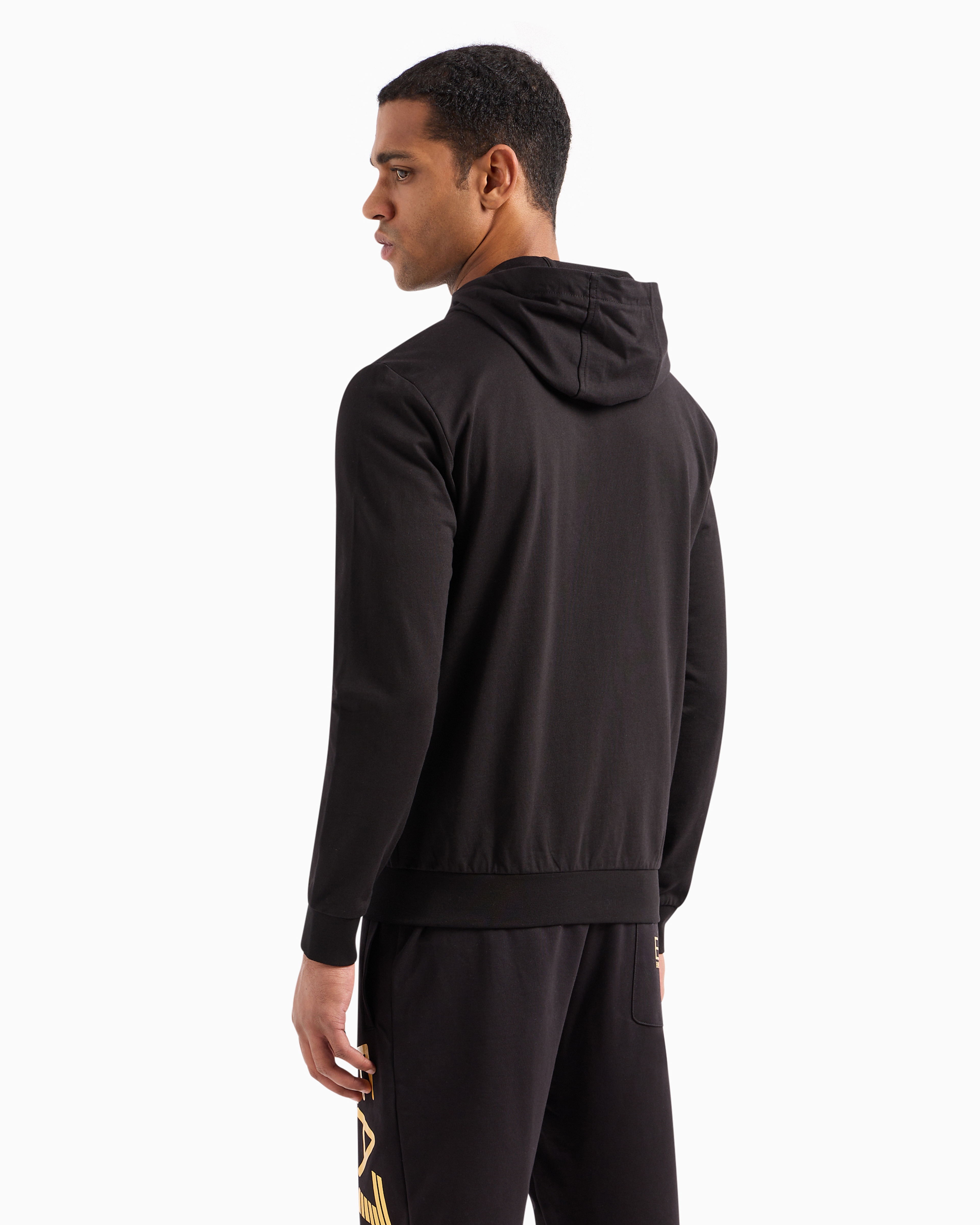 Shop Ea7 Logo Series Hoodie In Cotton In Black