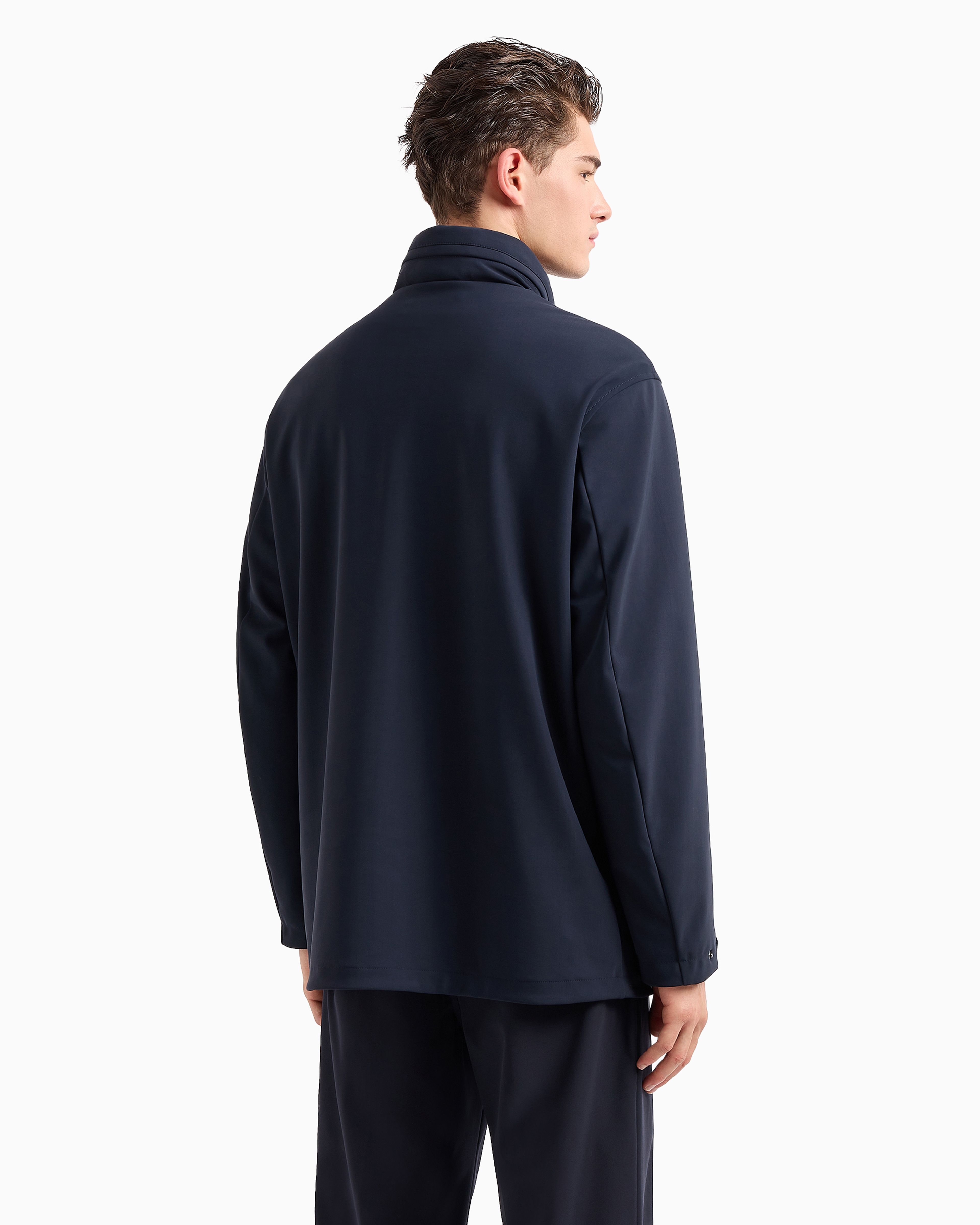 Shop Emporio Armani Travel Essential Nylon Jacket With Hood In Bleu Marine