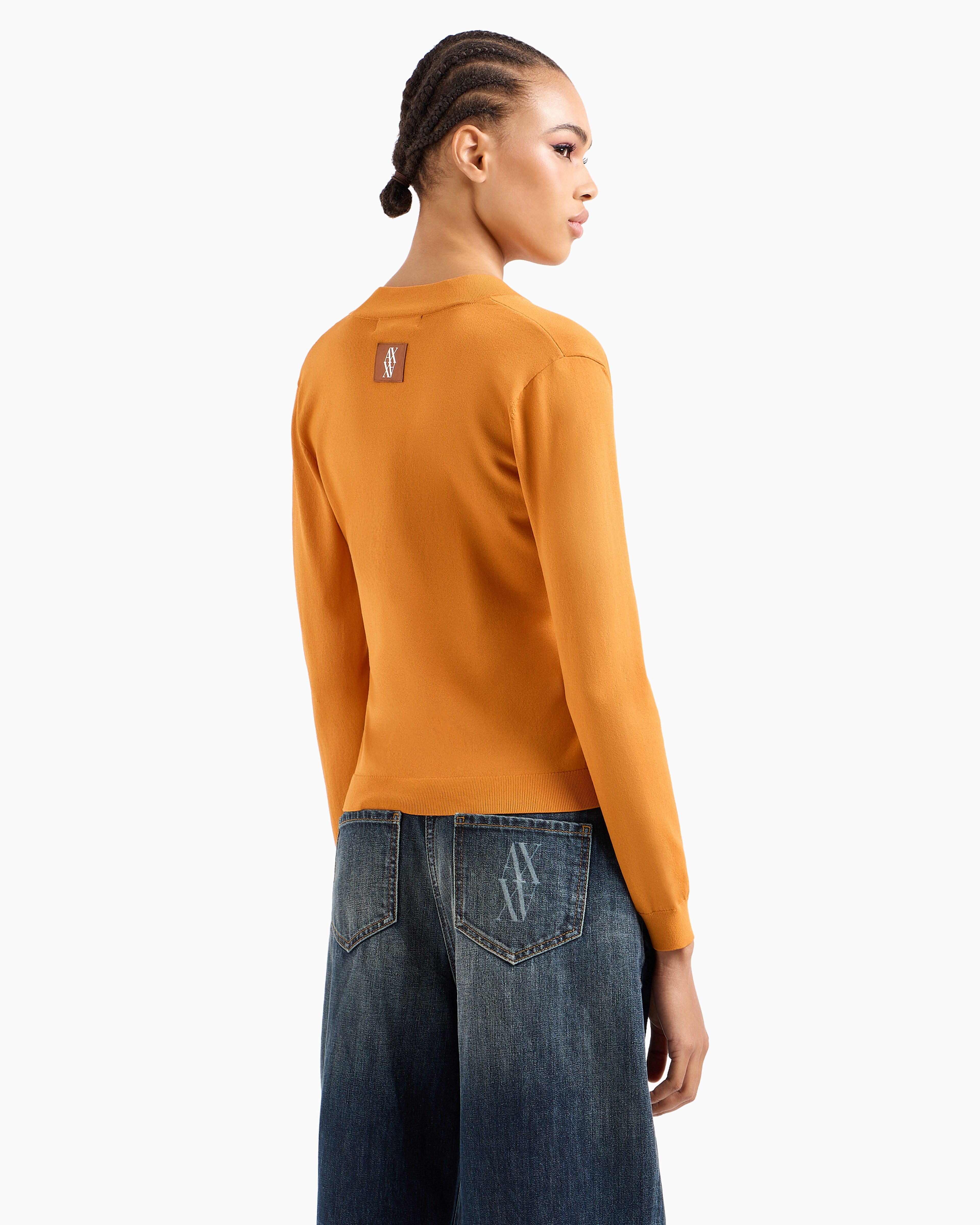 Shop Armani Exchange Asv Monogram Patch Recycled Knit Cardigan In Orange