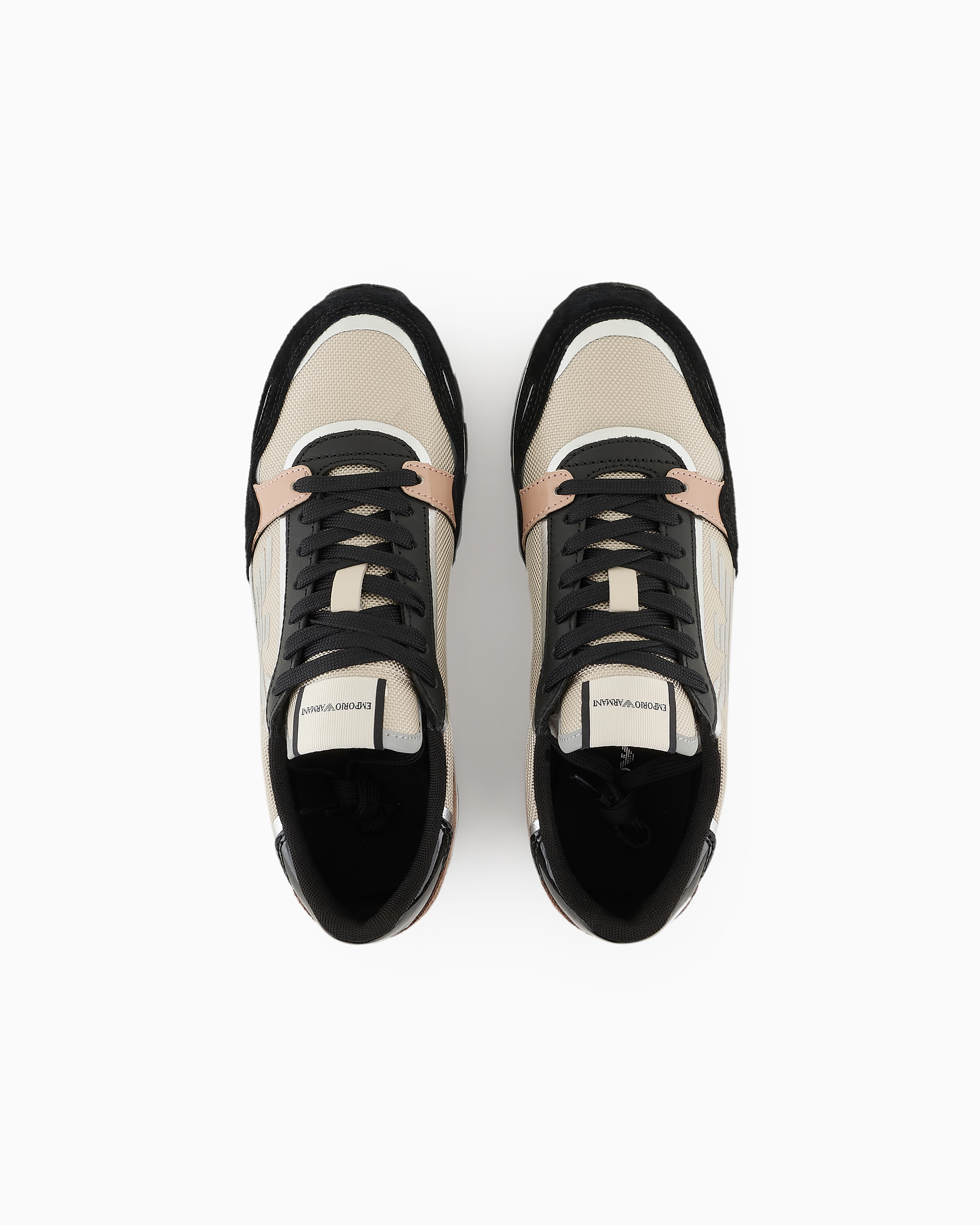 Emporio Armani Suede Sneakers With Reflective And Nylon Details In Black