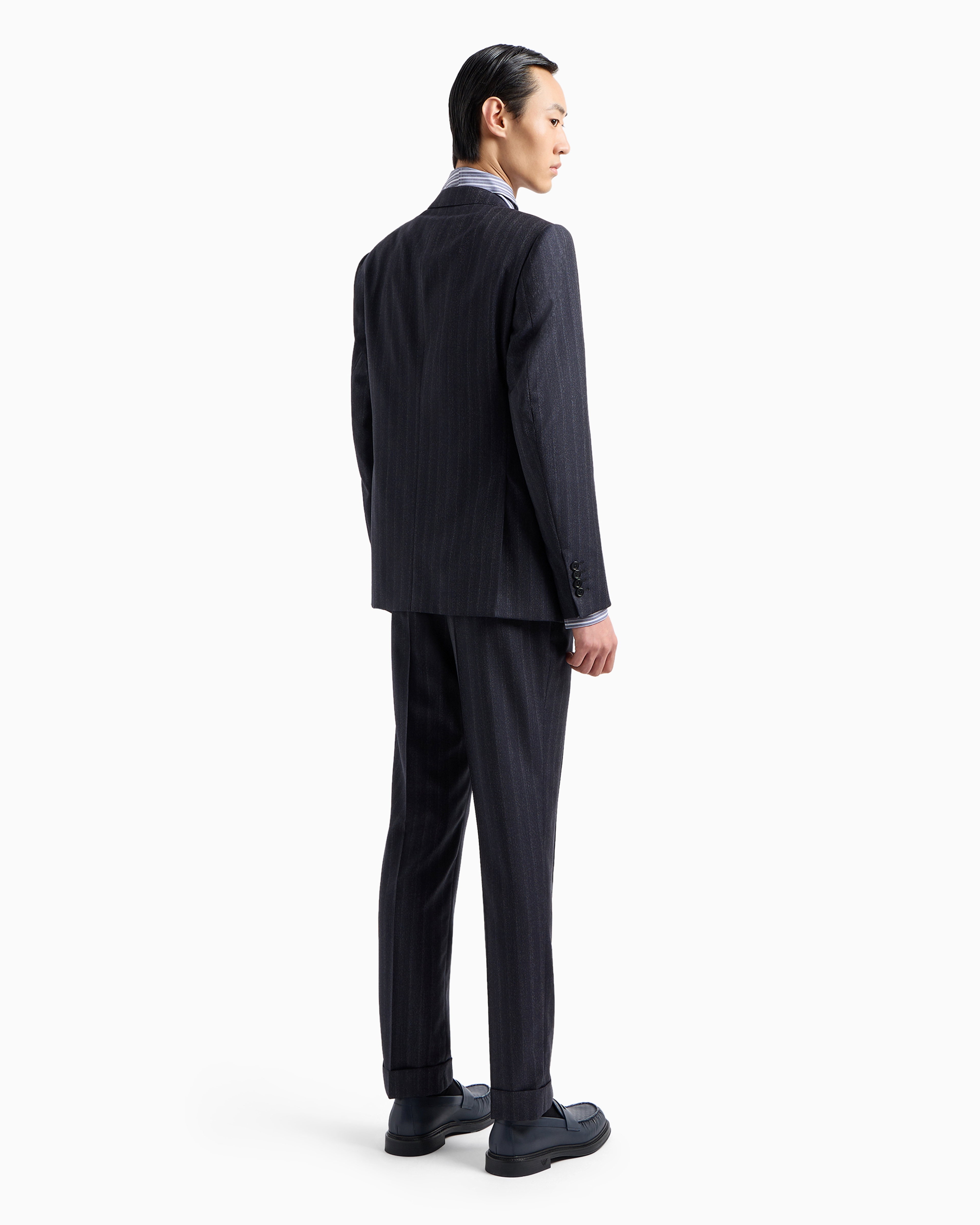 Shop Emporio Armani Slim-fit Single-breasted Suit In Virgin Wool With Gradient Stripe In Bleu