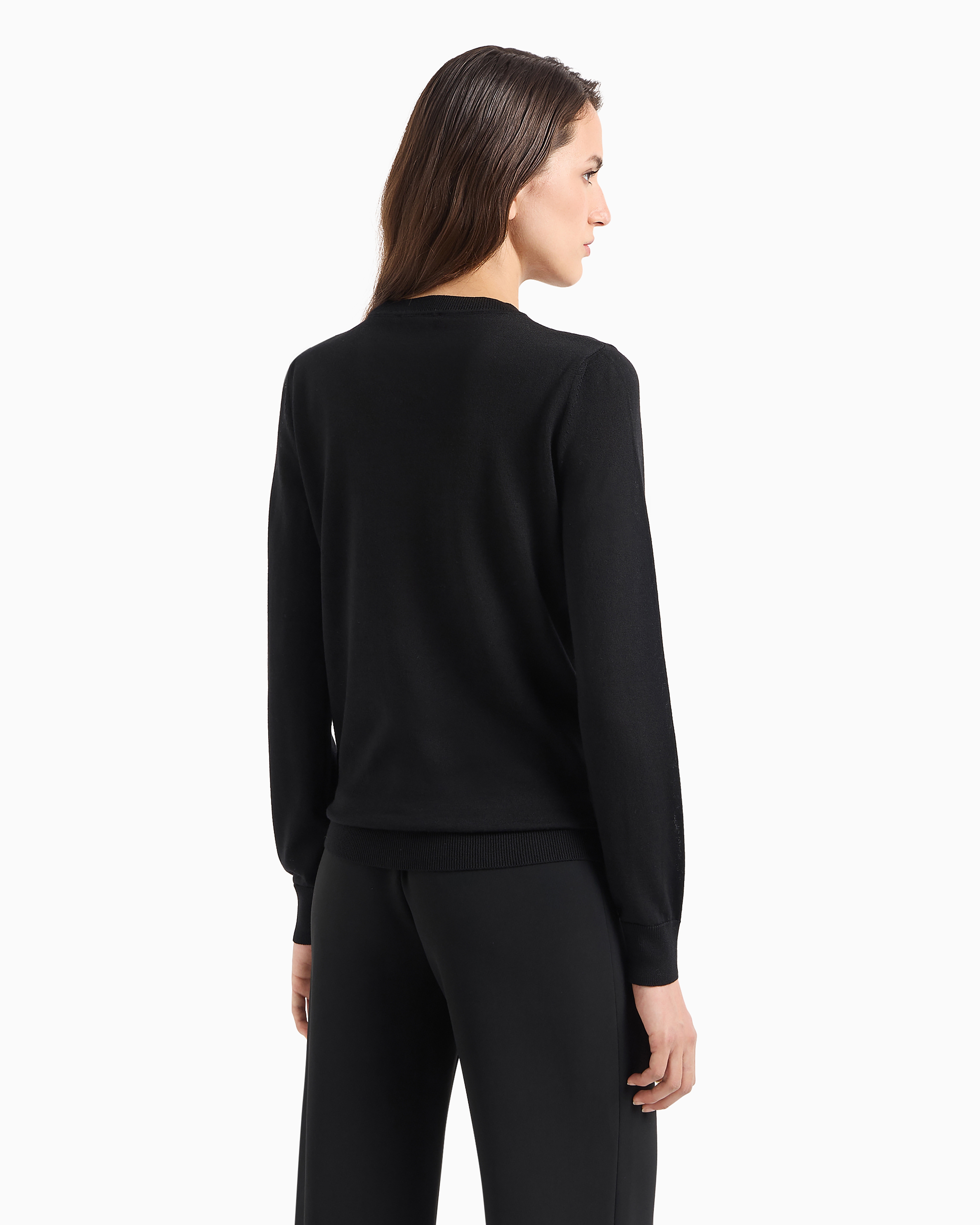 Emporio Armani Crew-neck Jumper In Pure Virgin Wool In Black