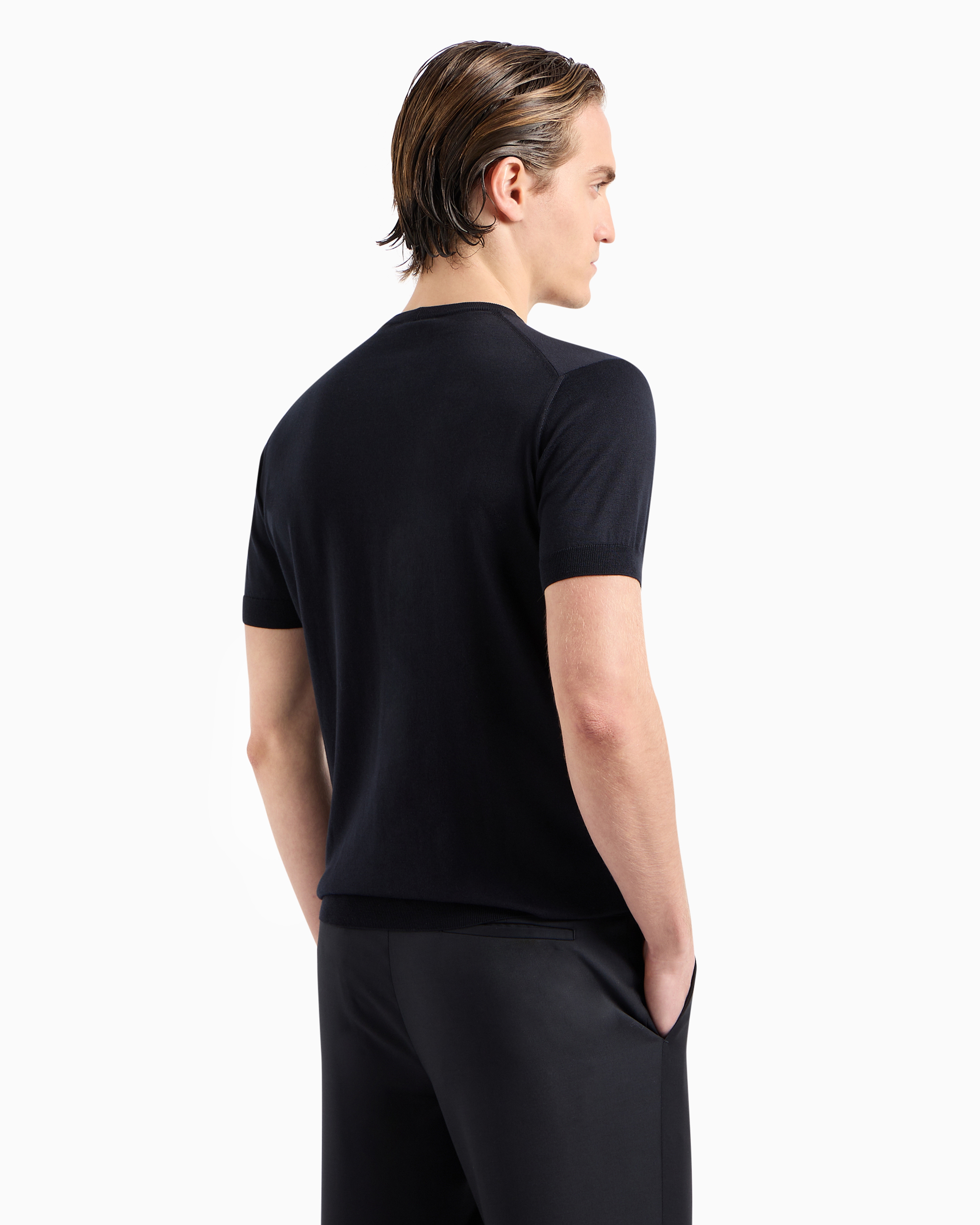 Giorgio Armani Official Store Silk And Cotton Crew-neck Jumper In Navy Blue