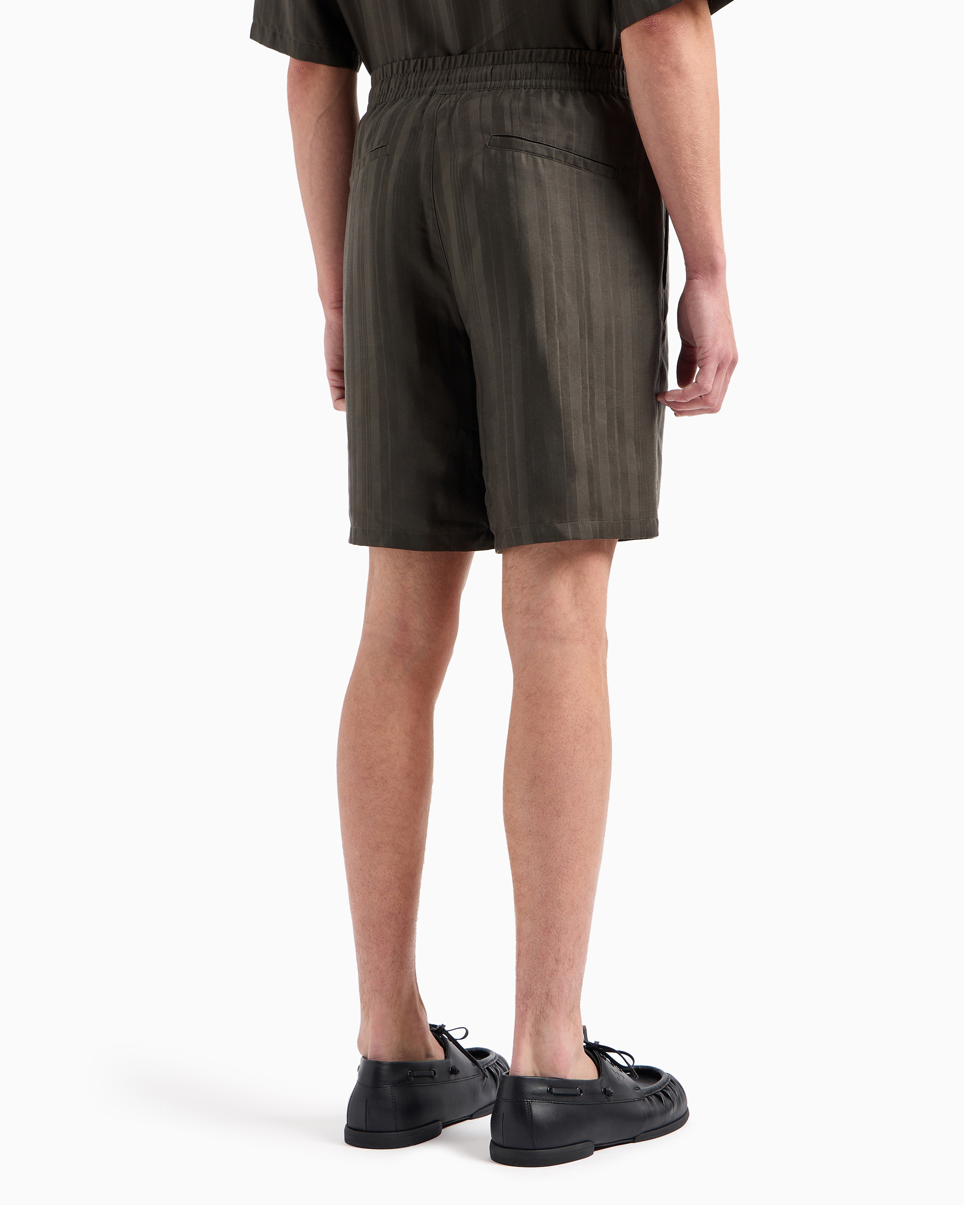 Shop Emporio Armani Asv All-over Patterned Lyocell Bermuda Shorts With An Elasticated Waist In Military-grün