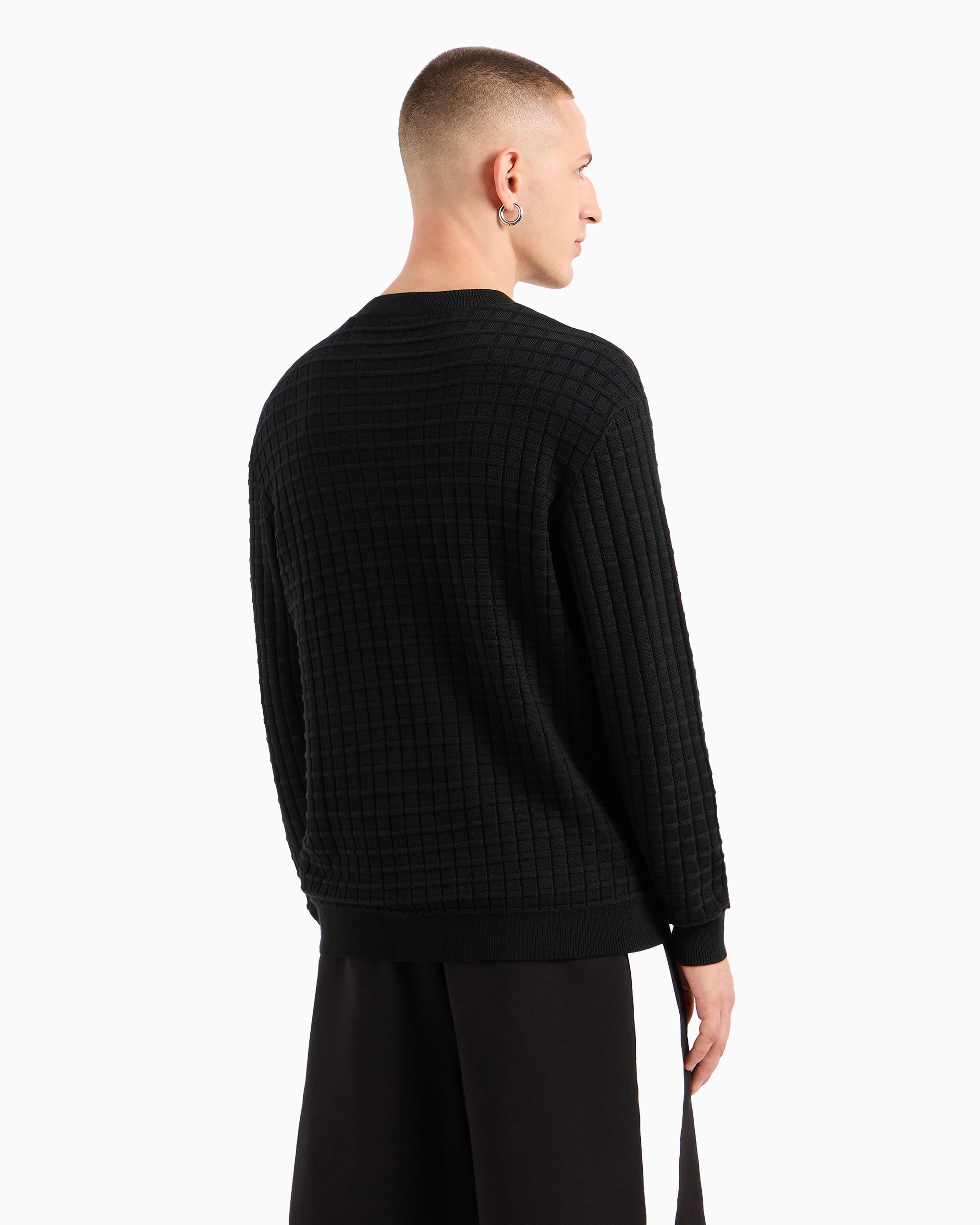 Shop Armani Exchange Asv Checked Crewneck Sweater In Black