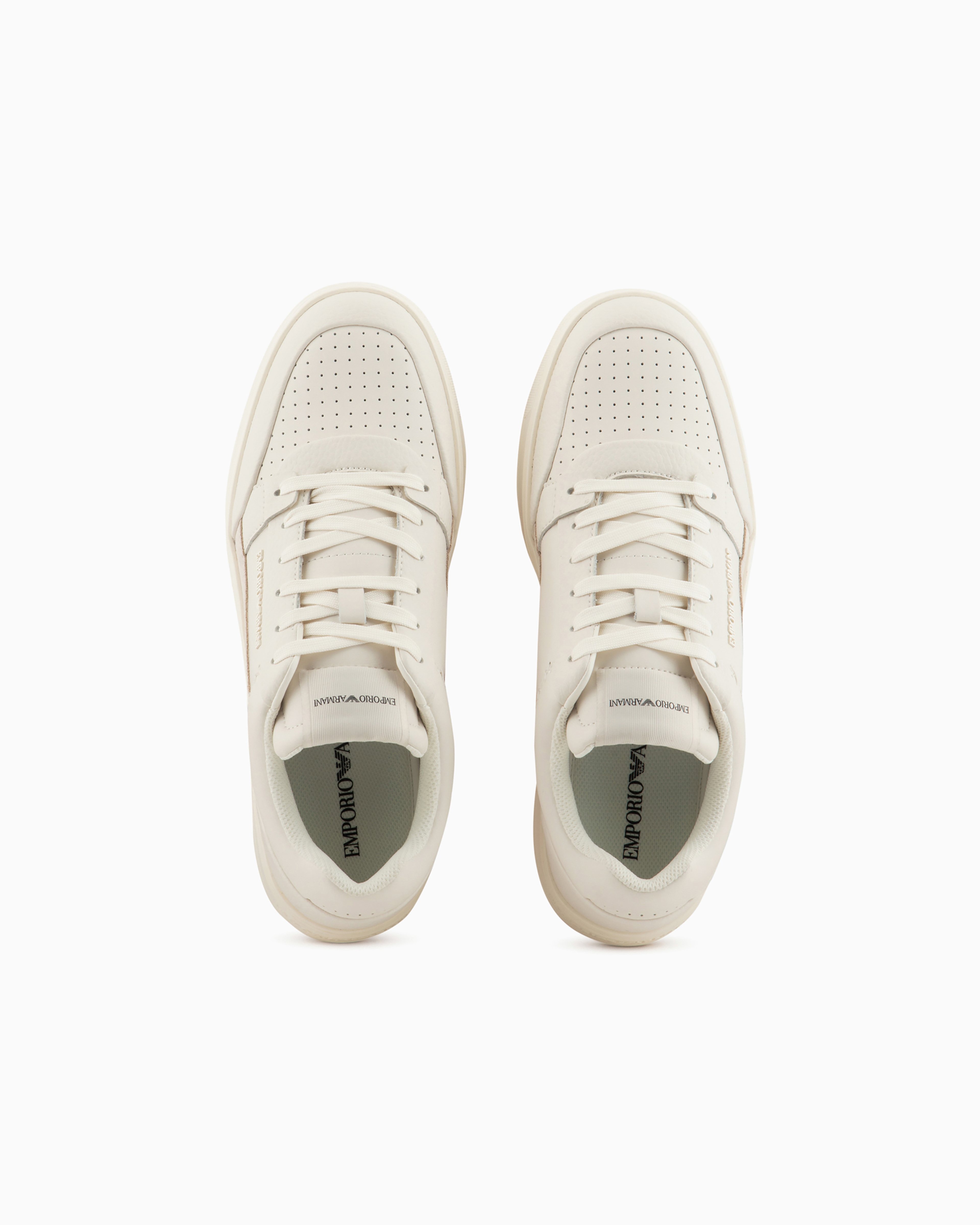 Emporio Armani Official Store Asv Regenerated-leather Sneakers With Stitching Details In White