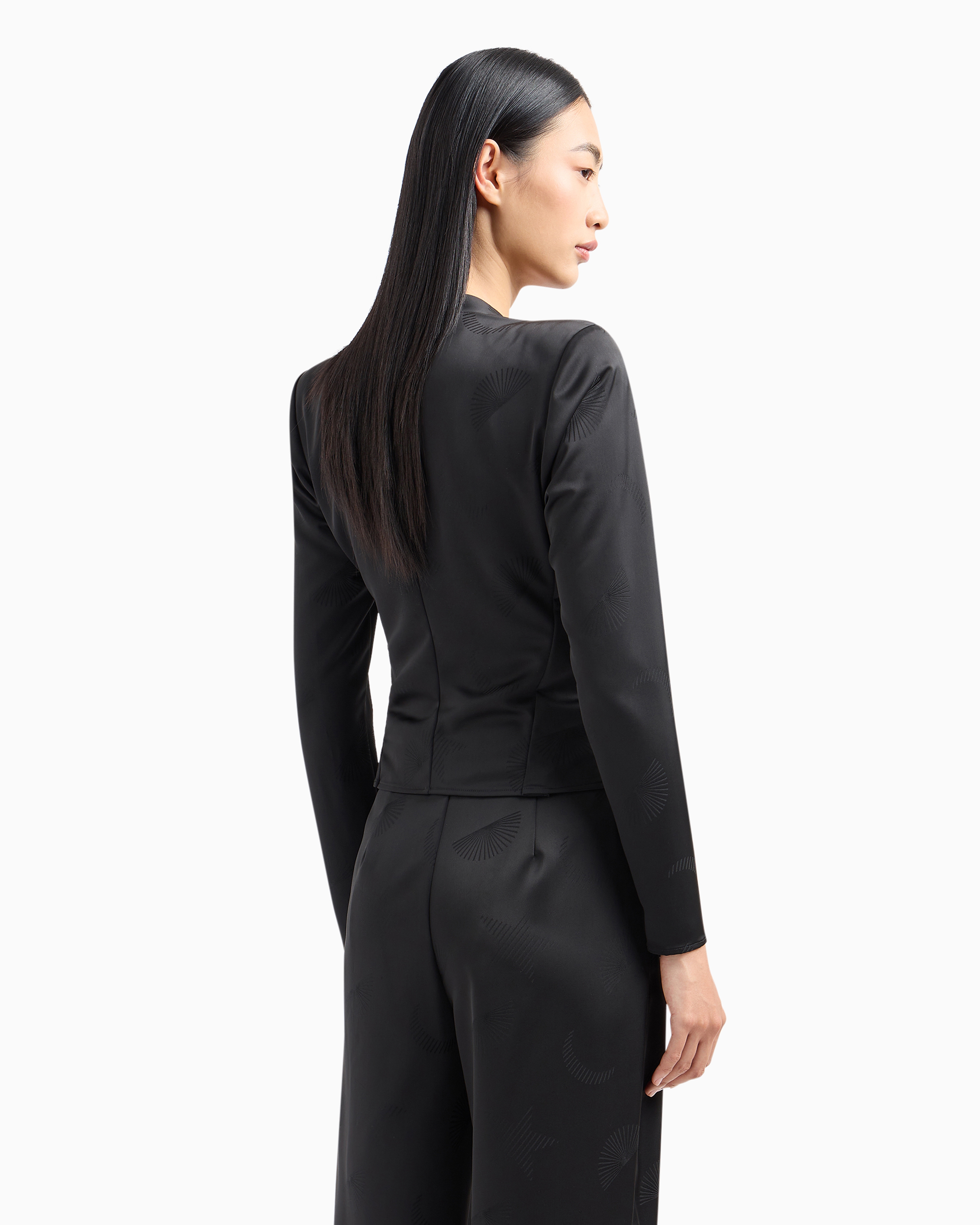 Emporio Armani Official Store Moon Capsule Collection Blouse With A Crossover V Neck And Jacquard Draping In Black