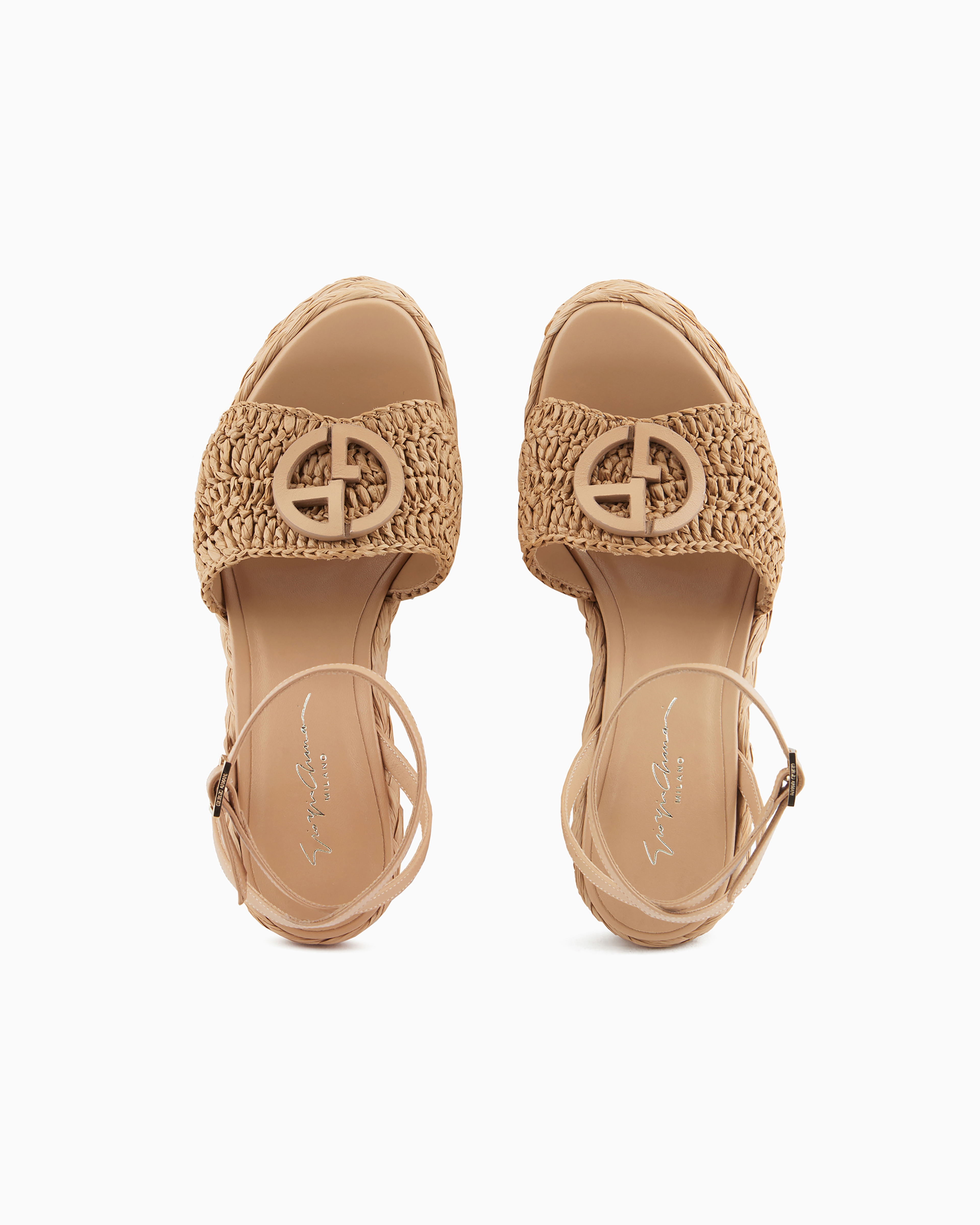 Giorgio Armani Official Store Sandals With A Rope Wedge With A Braided Motif In Beige