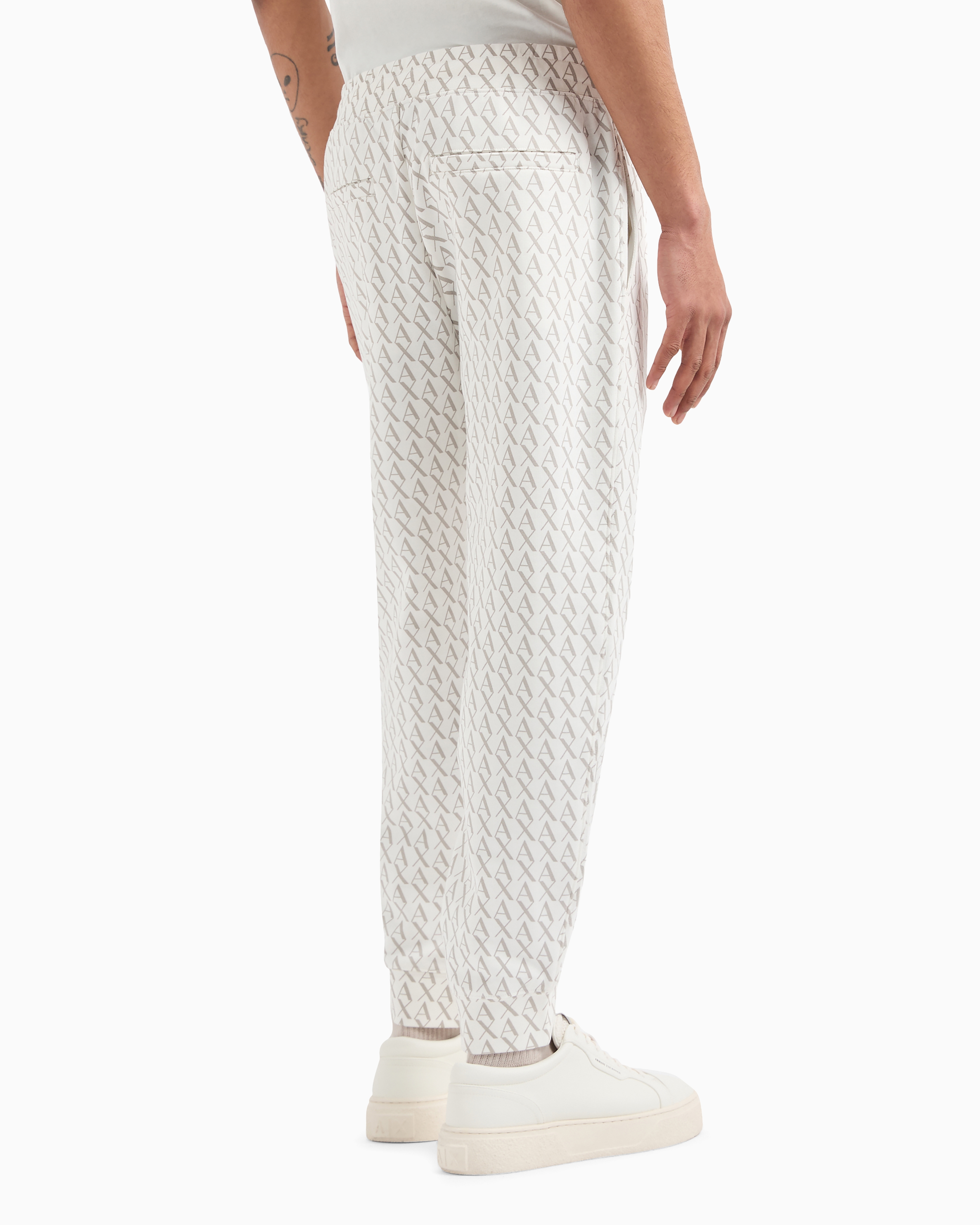 ARMANI EXCHANGE JOGGER PANTS IN FABRIC WITH ALLOVER LOGO PATTERN