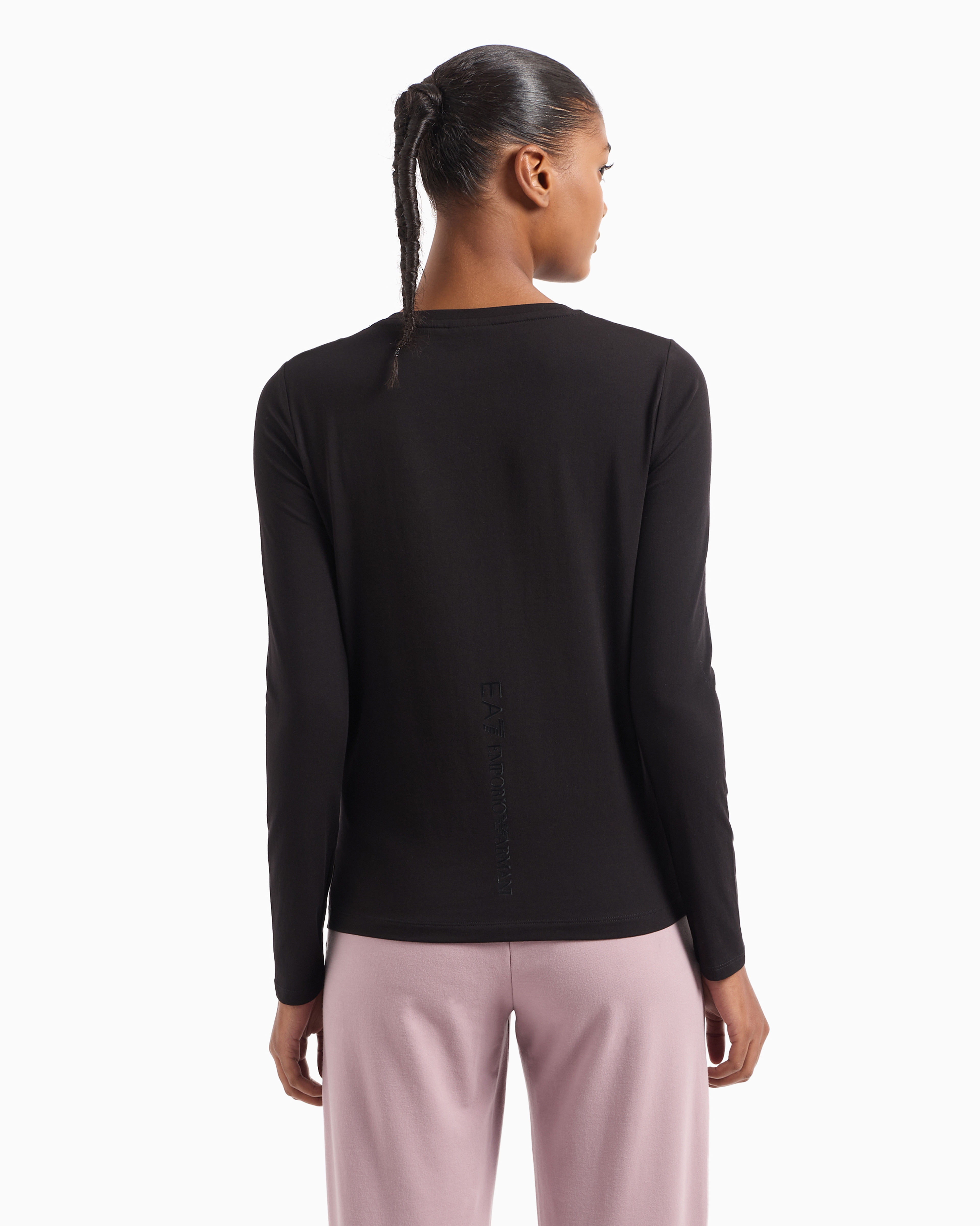 Shop Ea7 Core Lady Stretch-cotton Long-sleeved T-shirt In Noir À Logo