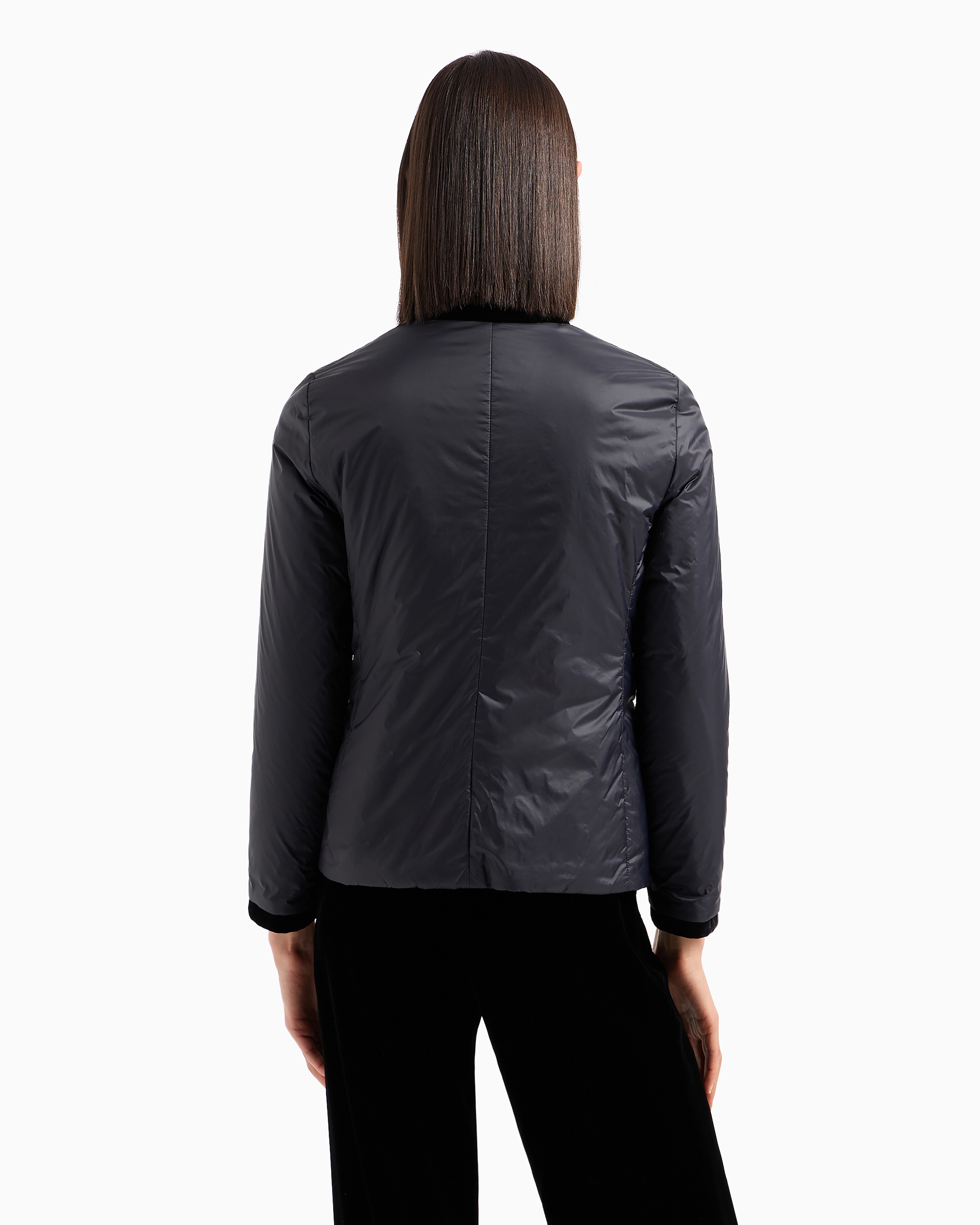 Emporio Armani Nylon Reversible Guru-collared Jacket In Black