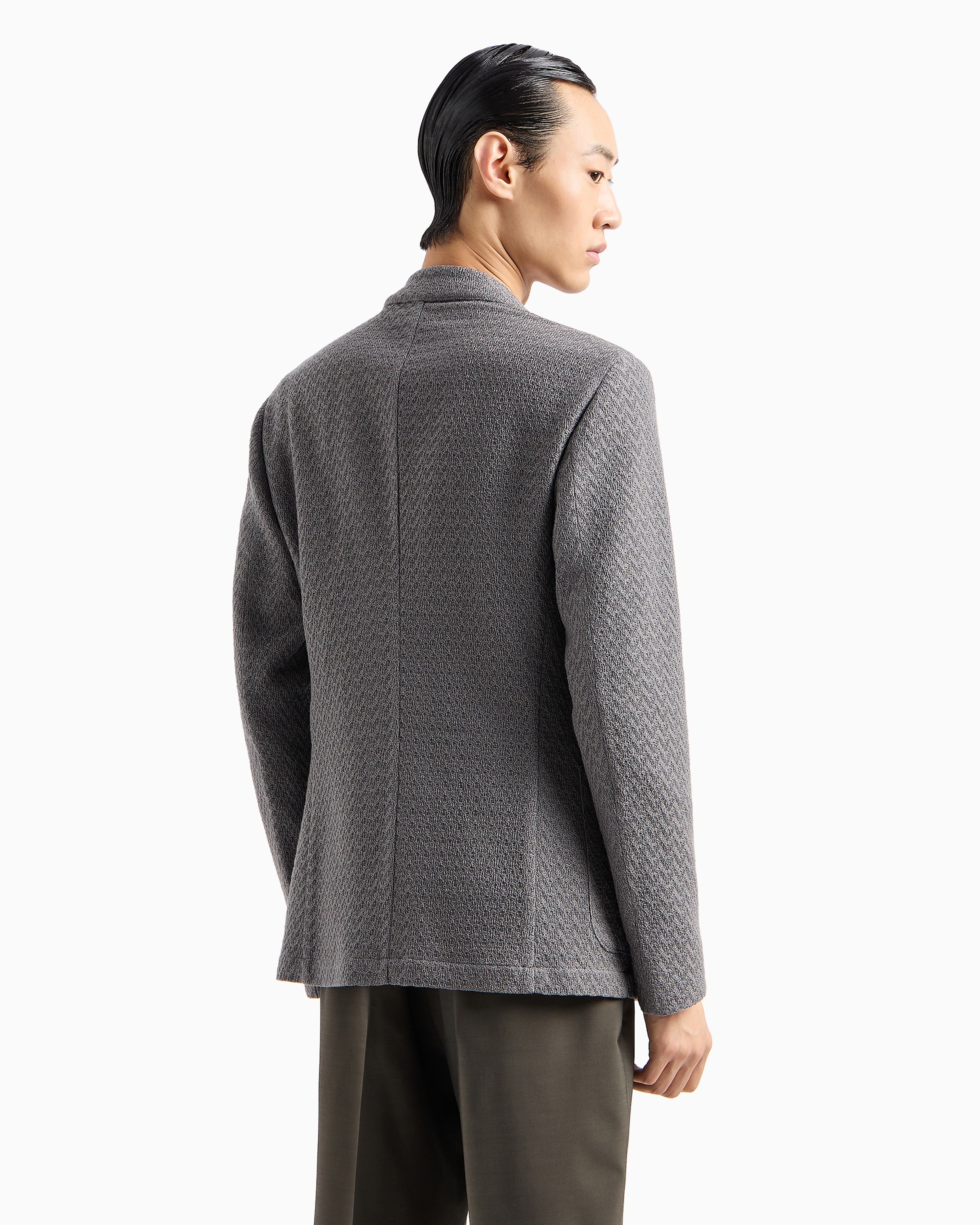 Emporio Armani Textured Single-breasted Blazer In Grey