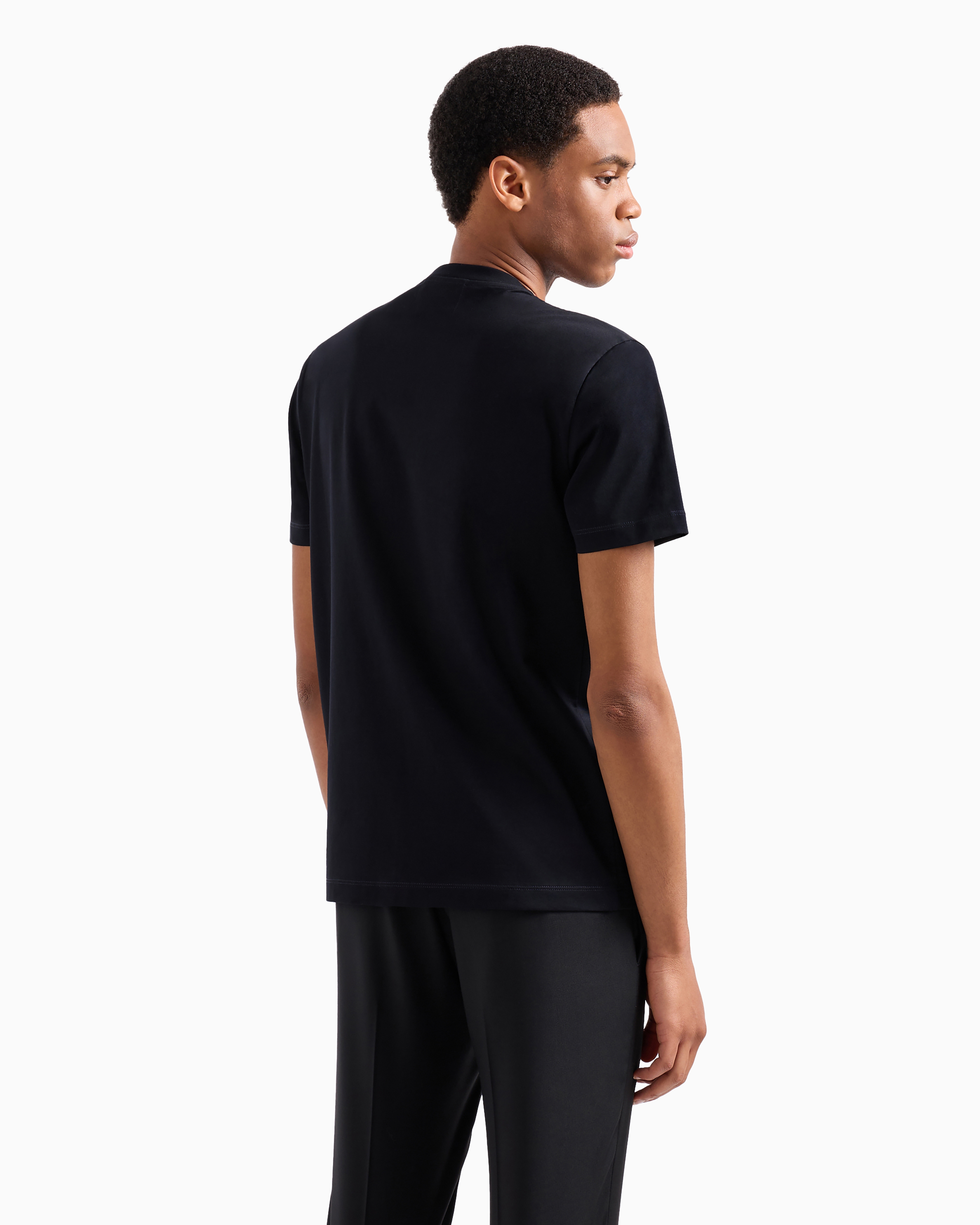 Emporio Armani Official Store Jersey T-shirt With Jacquard Logo In Blue