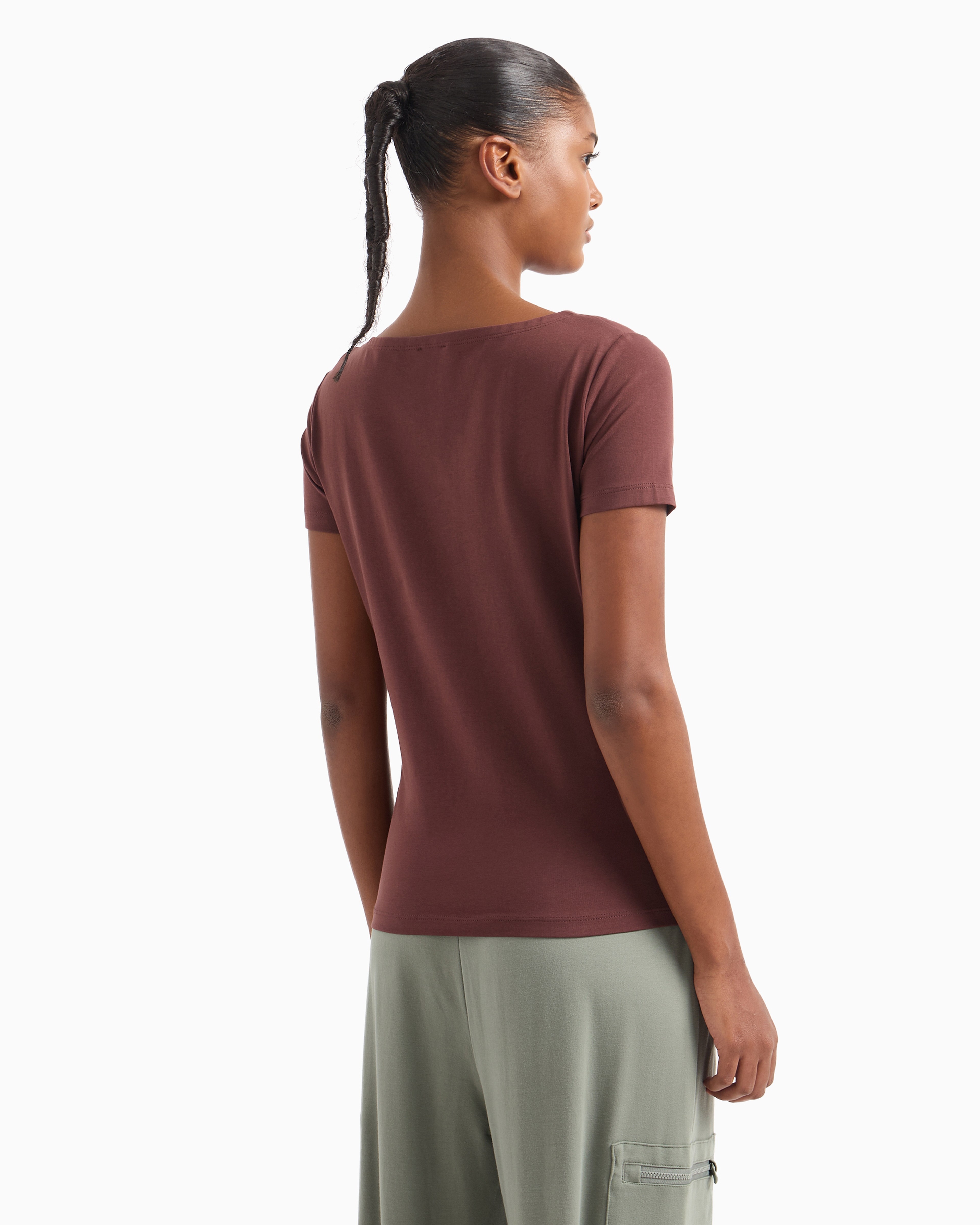 Shop Ea7 Logo Series Stretch-cotton Crew-neck T-shirt In Marron