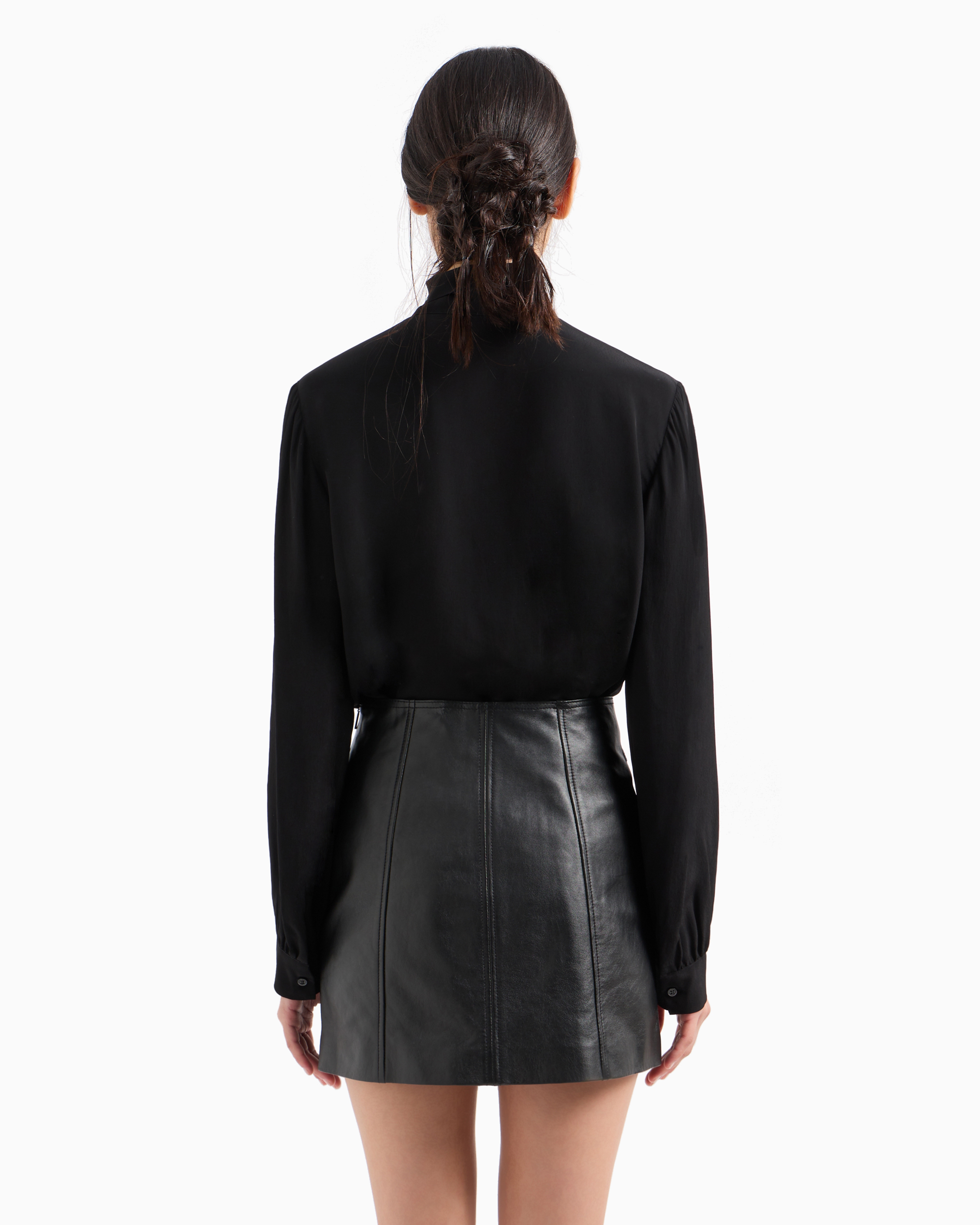 Shop Armani Exchange Crepe De Chine Shirt With Bow In Black