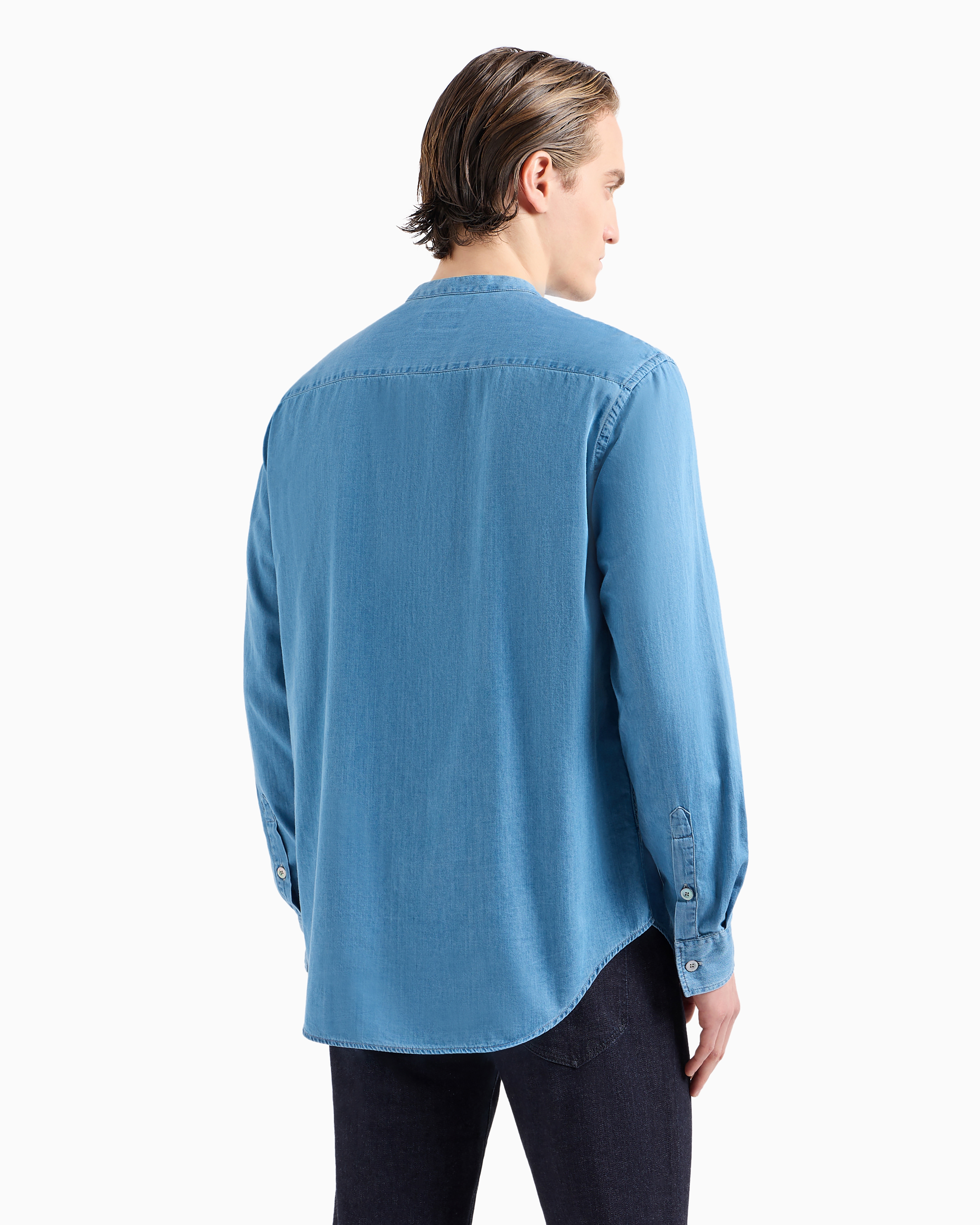 Giorgio Armani Official Store Denim Collection Cotton Denim Shirt In Light Blue