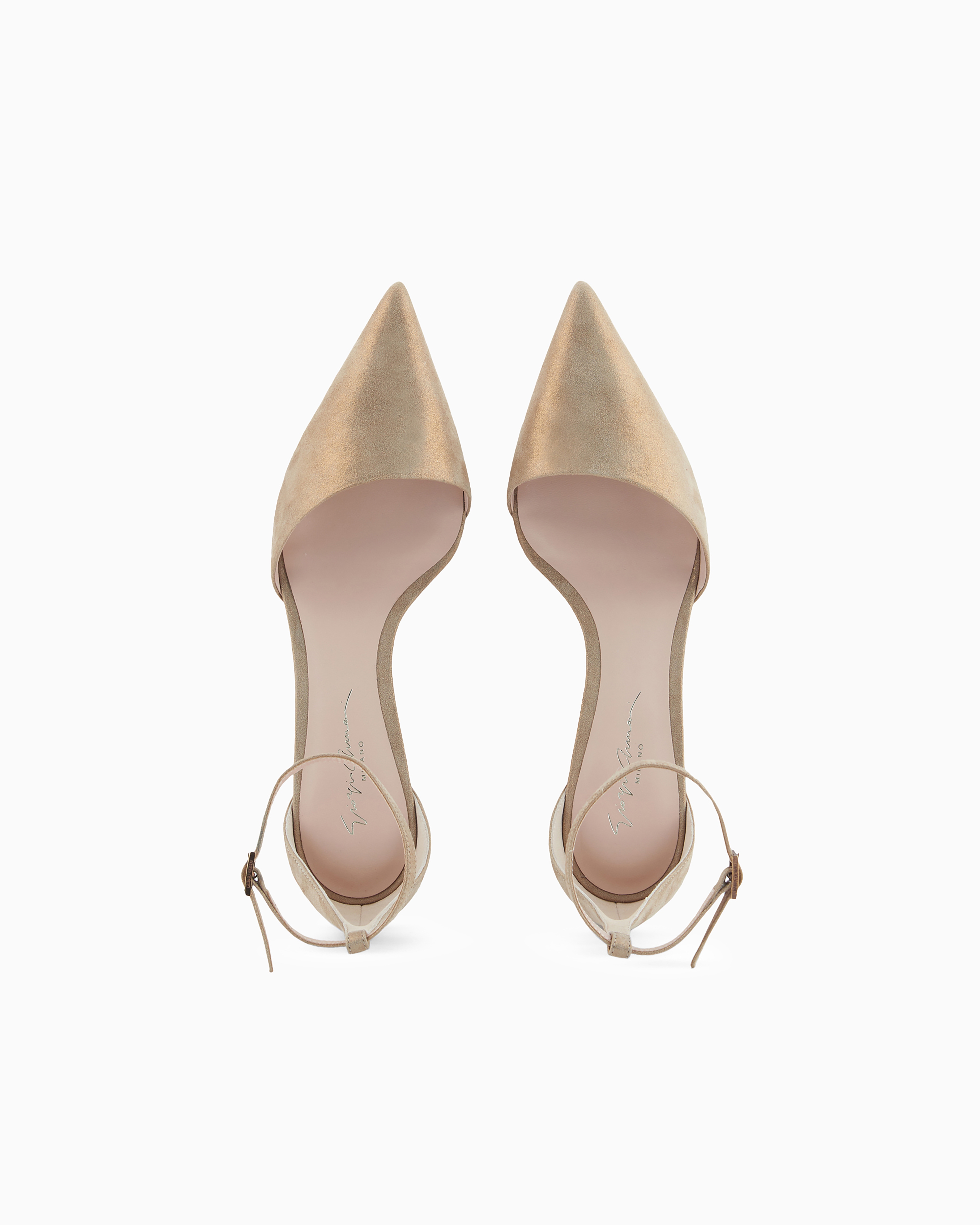 Giorgio Armani Laminated Suede D'orsay Court Shoes In Gold