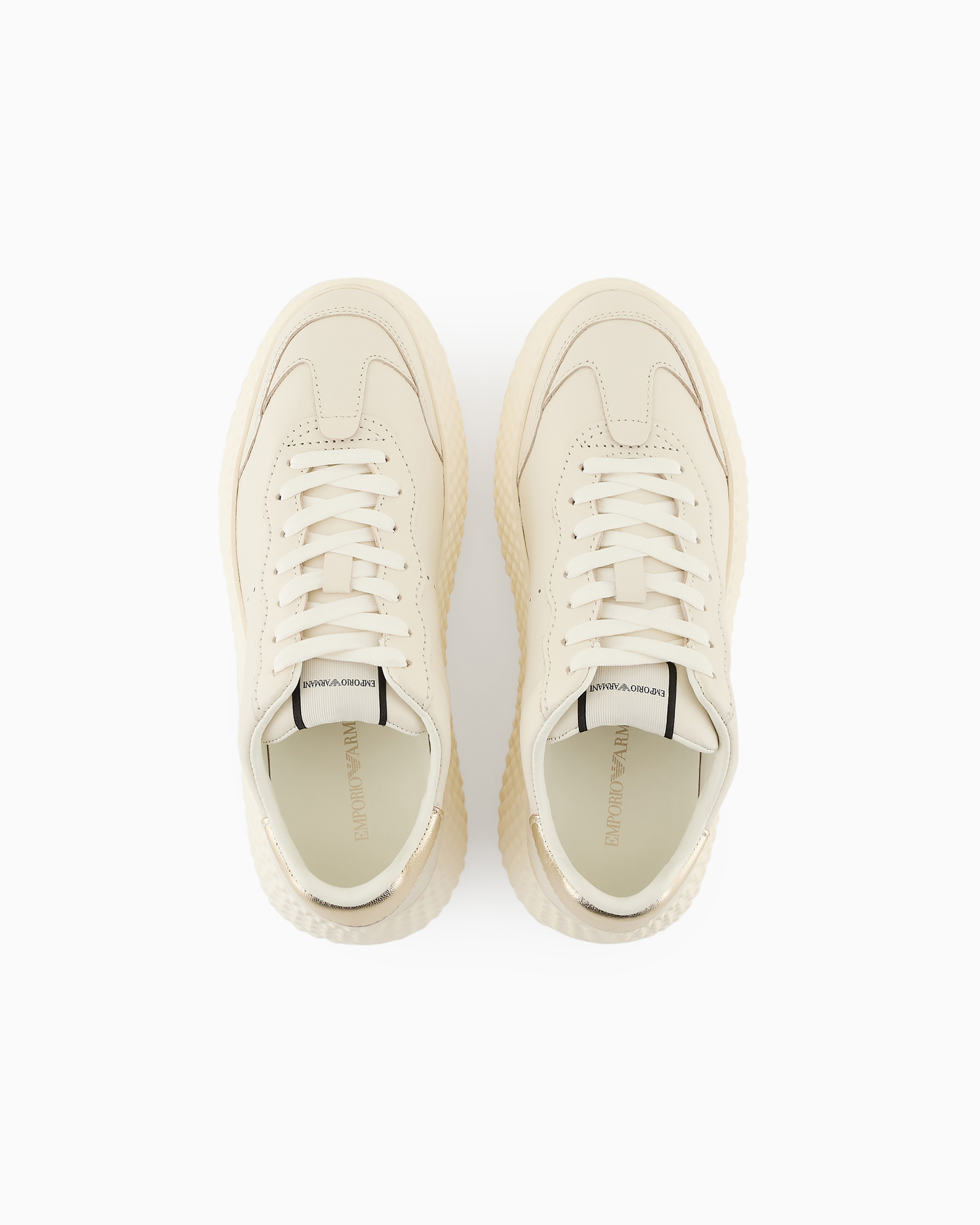 Emporio Armani Chunky Leather Sneakers With Gold Back In Pattern