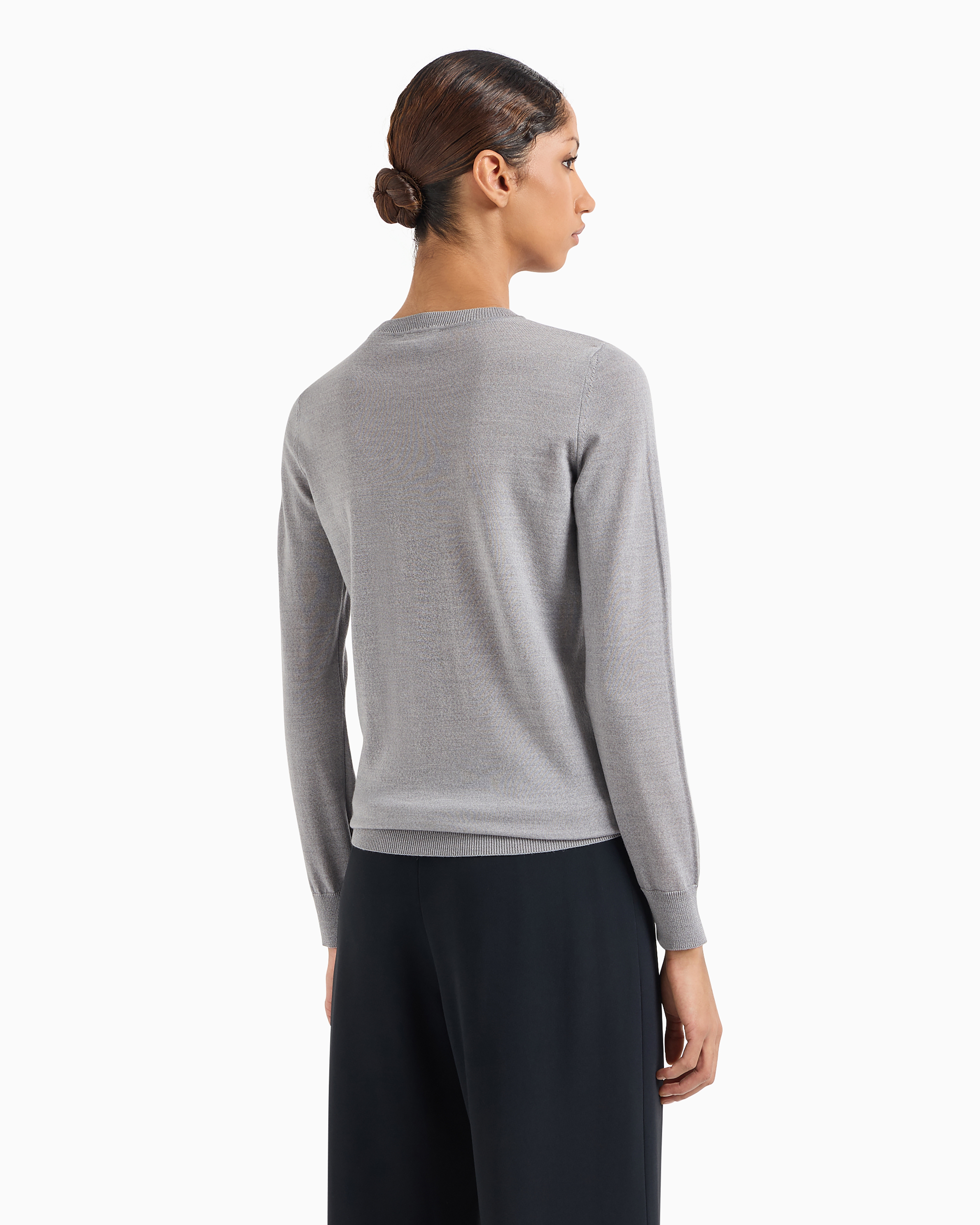 Emporio Armani Crew-neck Jumper In Pure Virgin Wool In Mélange Gray