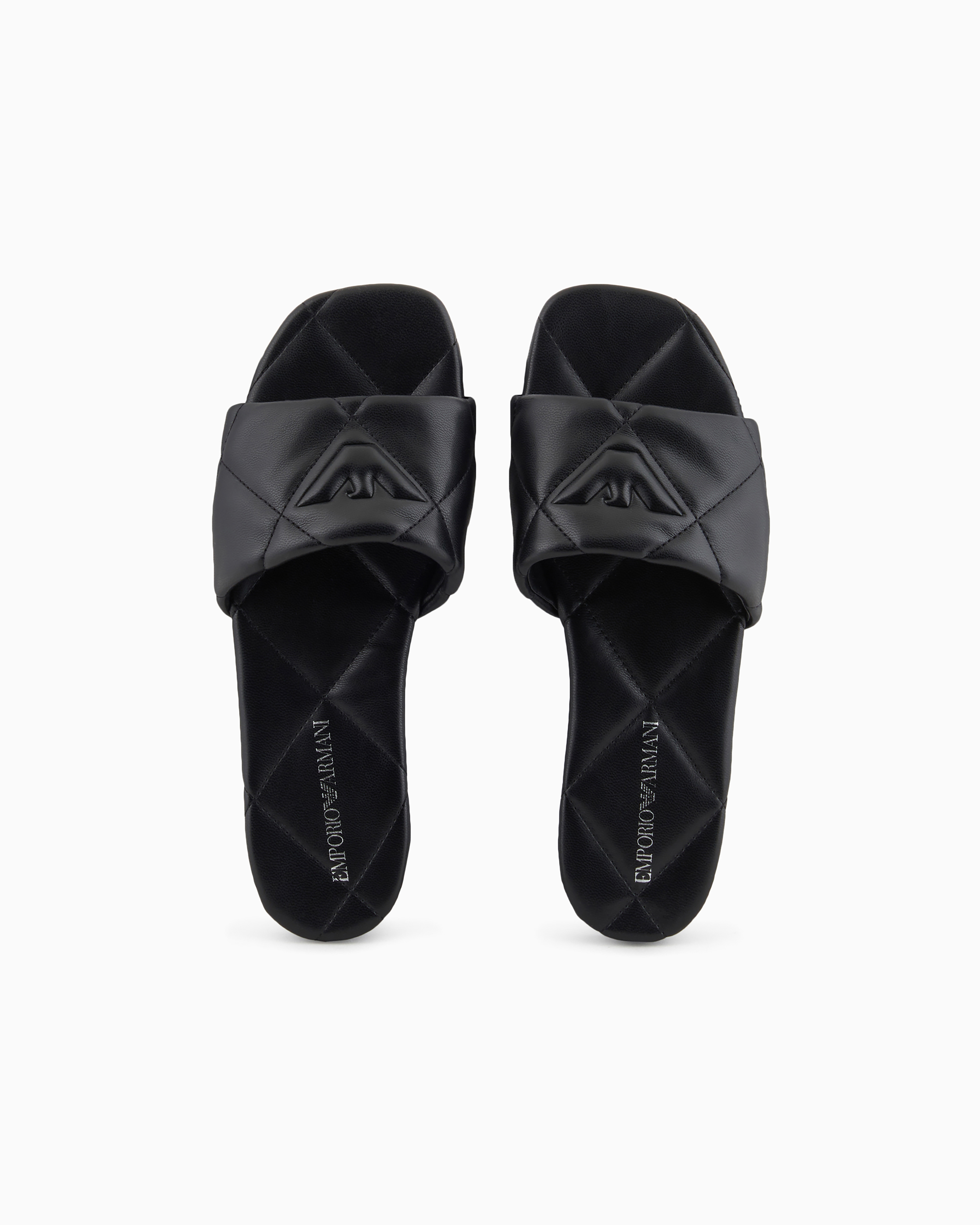 Emporio Armani Quilted Nappa-leather Effect Sandals With Eagle In Black