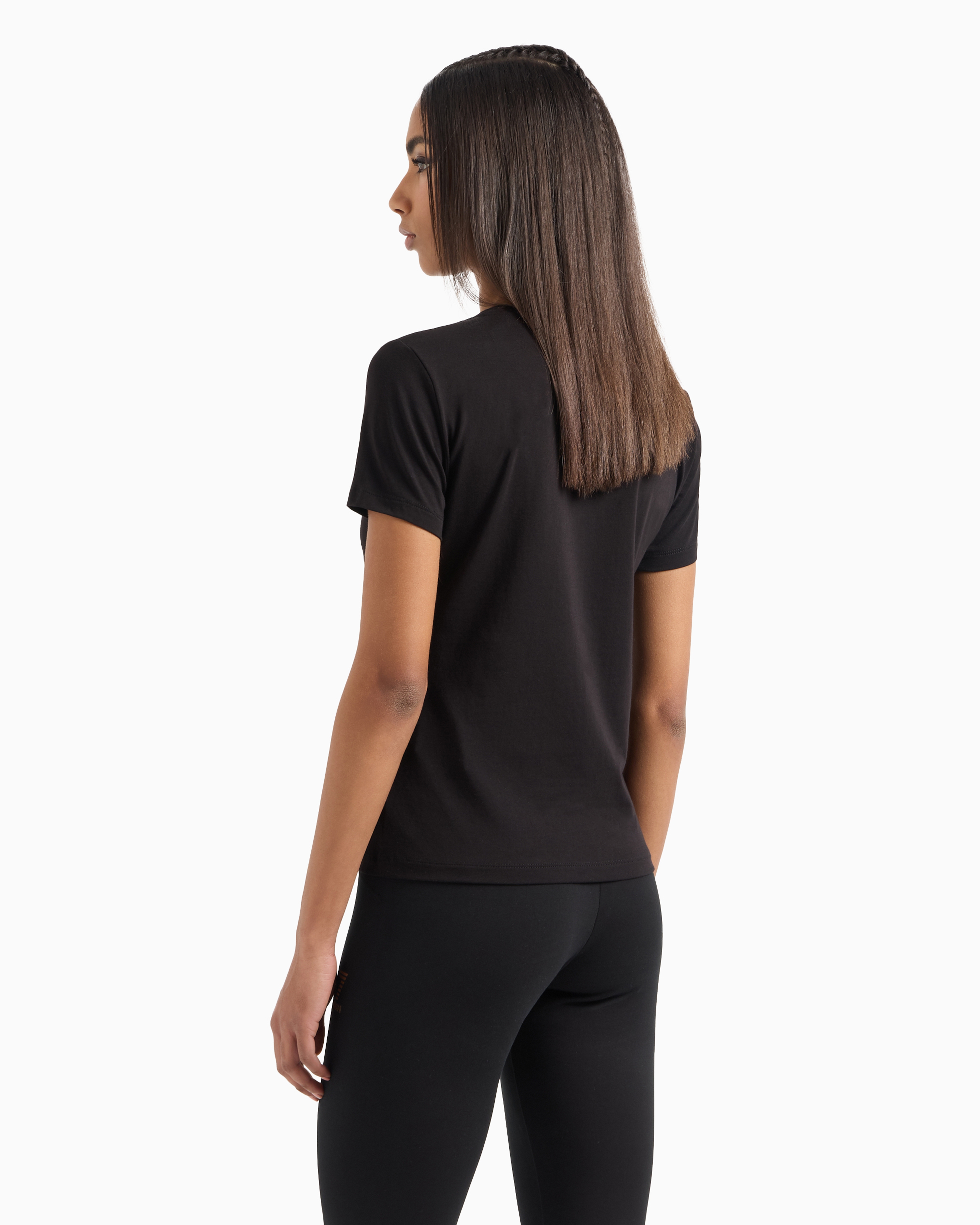 Shop Ea7 Core Lady Stretch-cotton Short-sleeved T-shirt In Schwarz 1