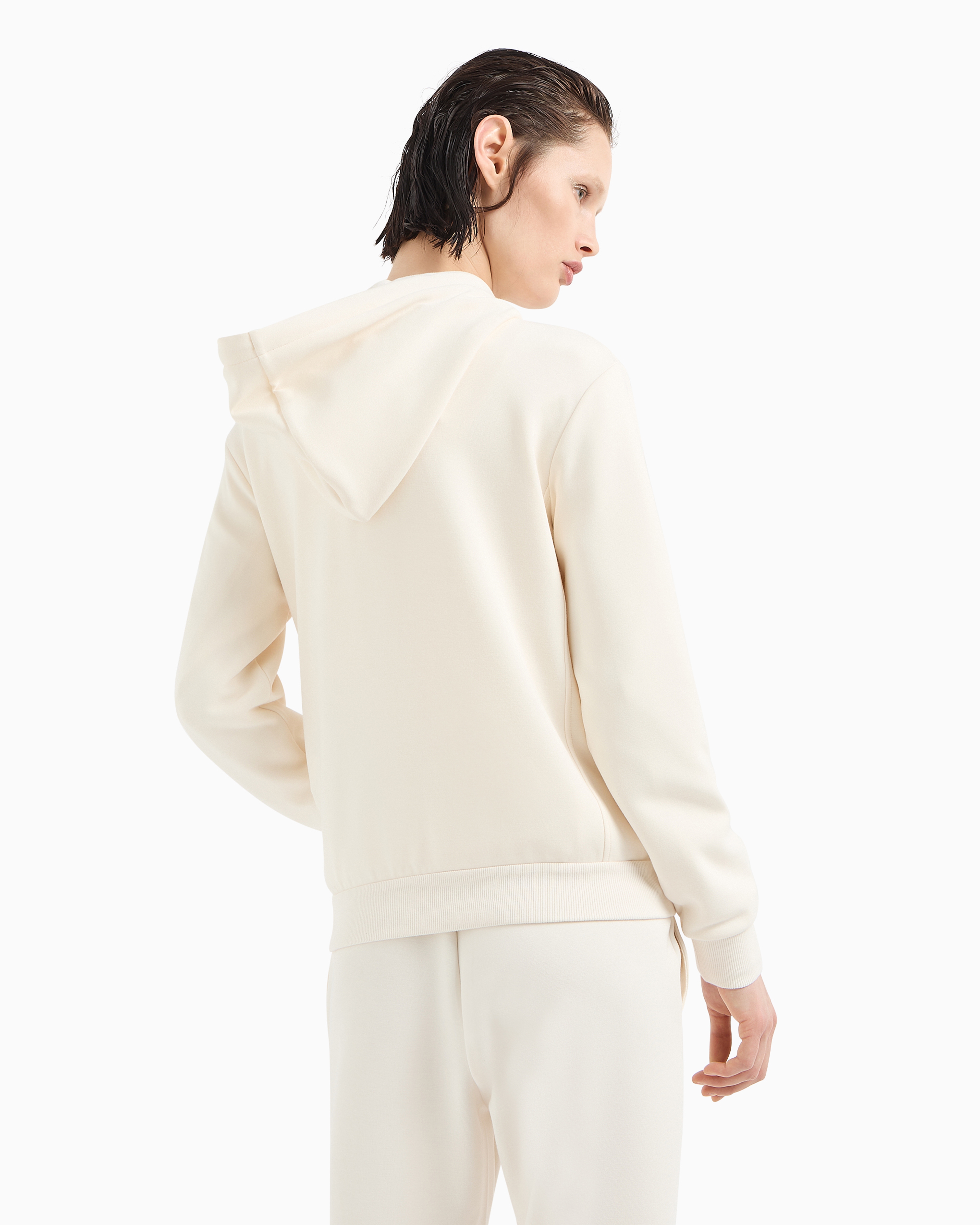 Shop Armani Exchange Zip-up Hoodie With Monogram Logo Patch In White