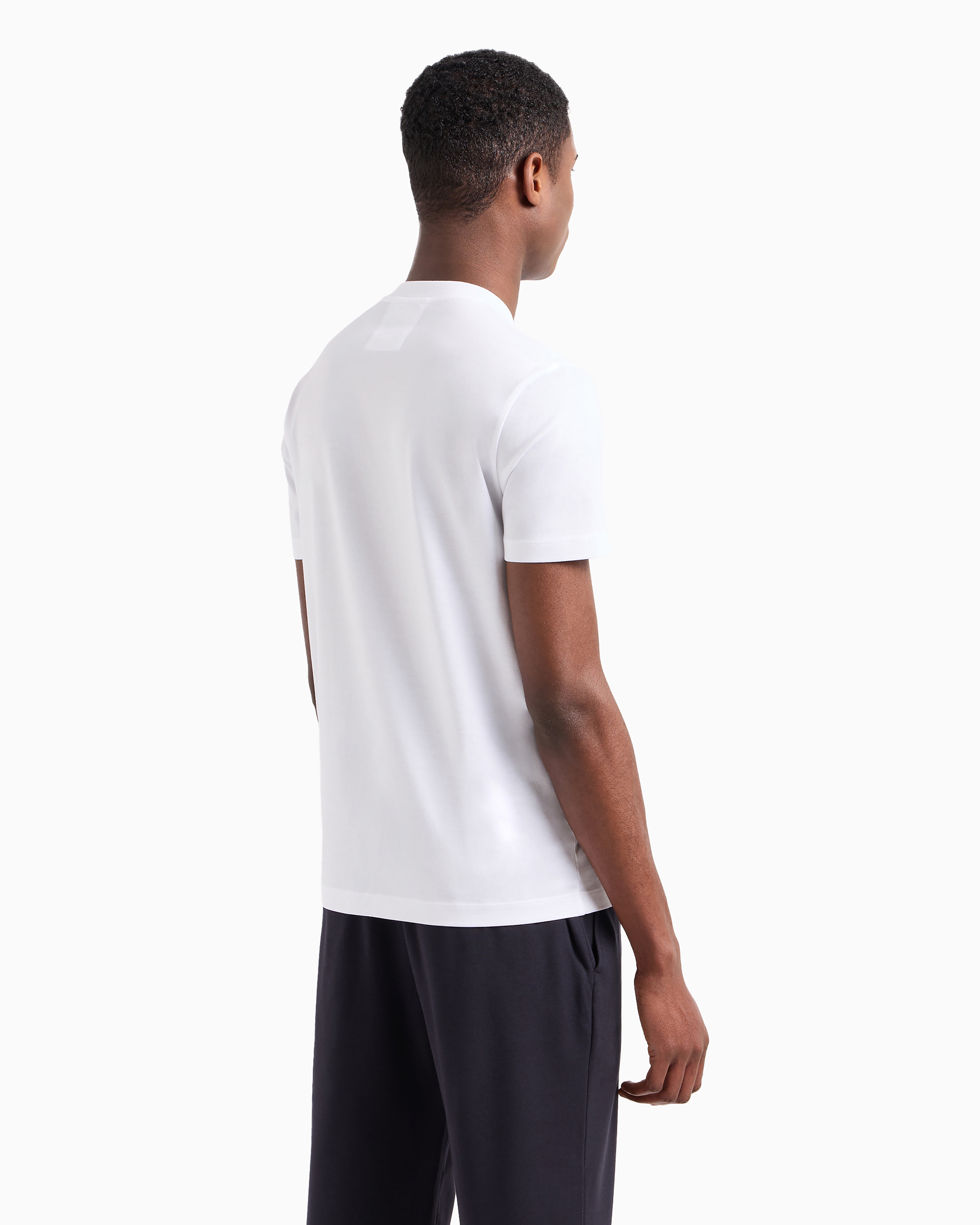 Emporio Armani White Logo Embroidery T-shirt In White