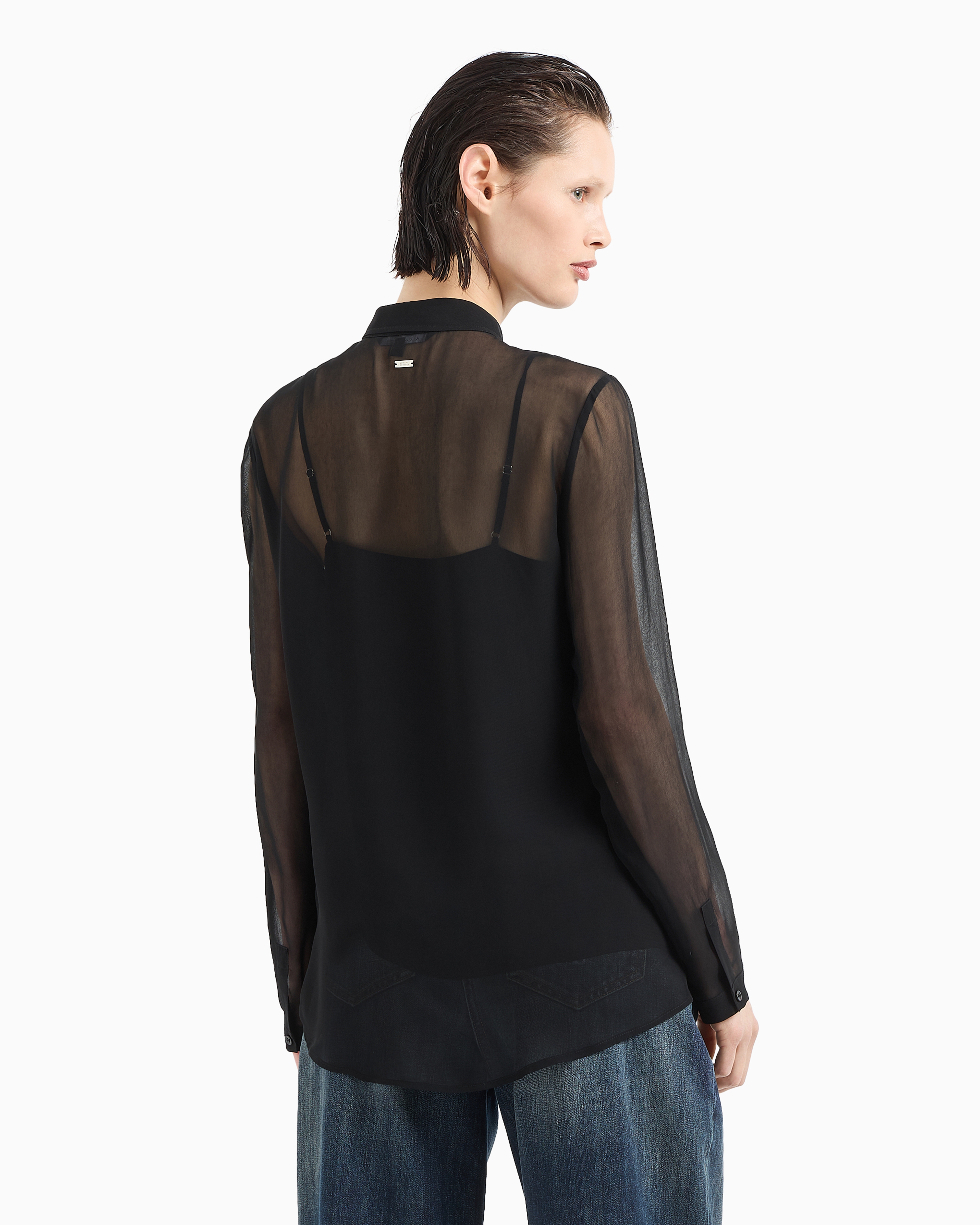 Shop Armani Exchange Asv Chiffon Shirt In Noir