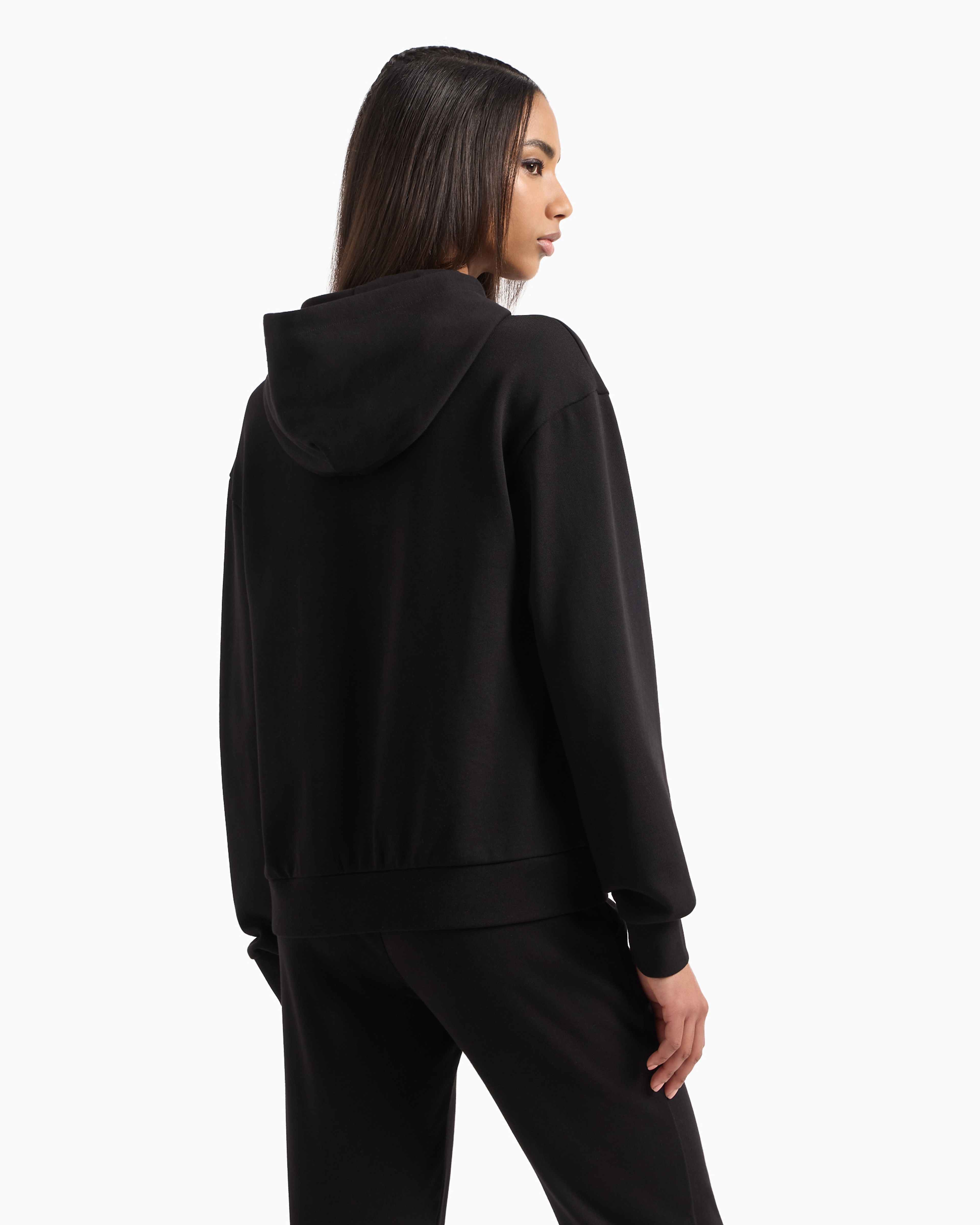 Shop Ea7 Logo Series Organic Cotton-blend Hooded Sweatshirt In Black