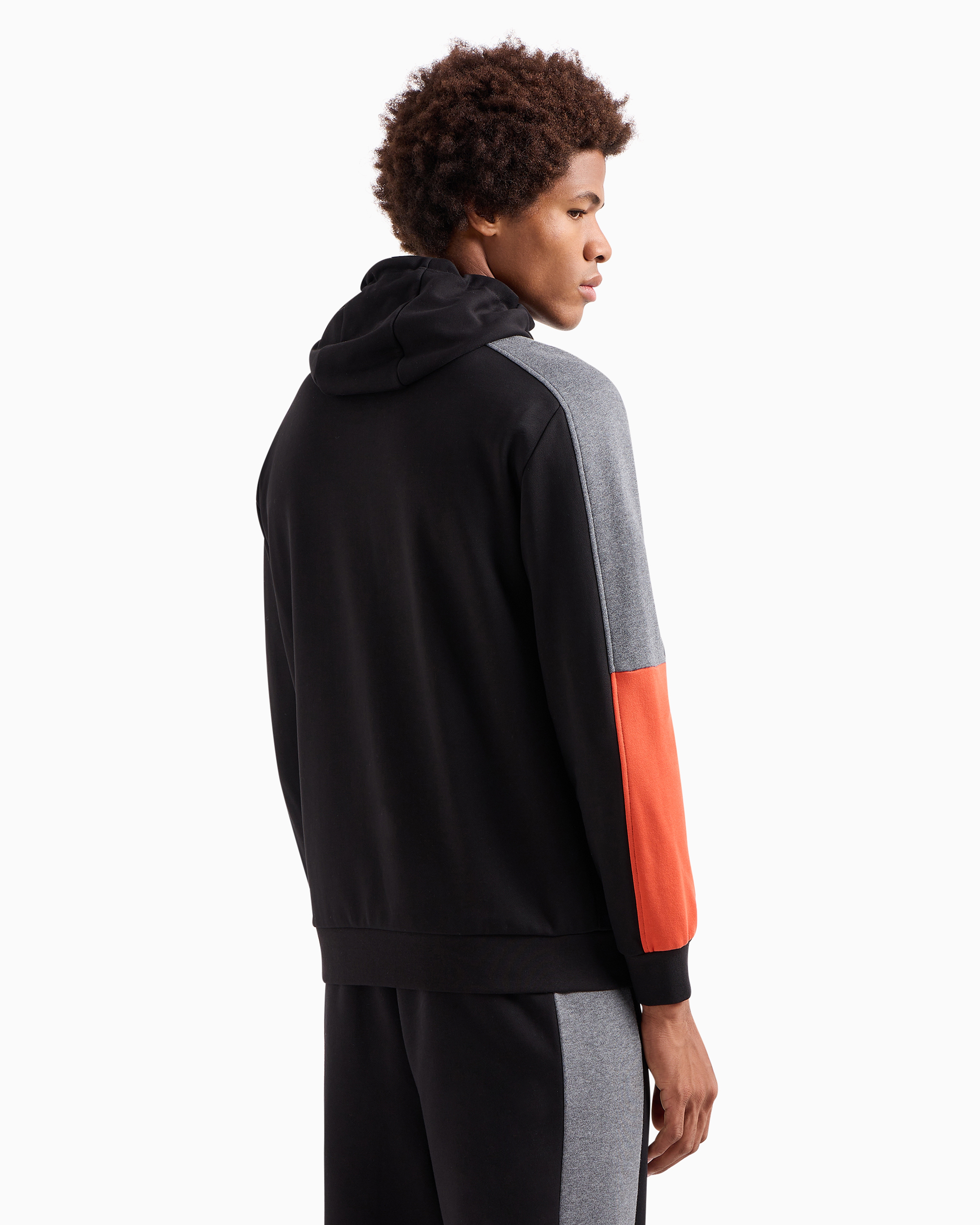 Ea7 Visibility Cotton-blend Hooded Sweatshirt In Black