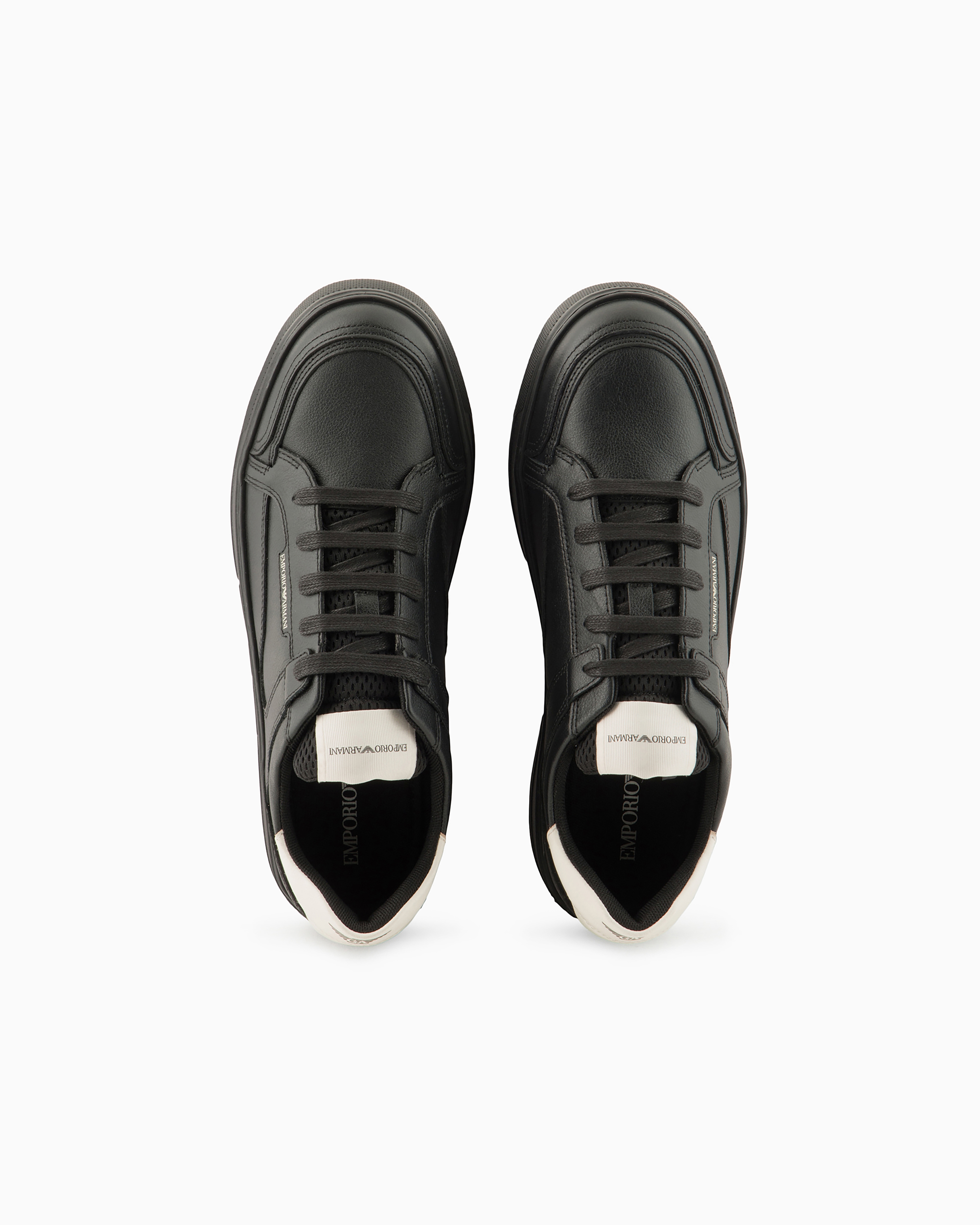 EMPORIO ARMANI HAMMERED-LEATHER SNEAKERS