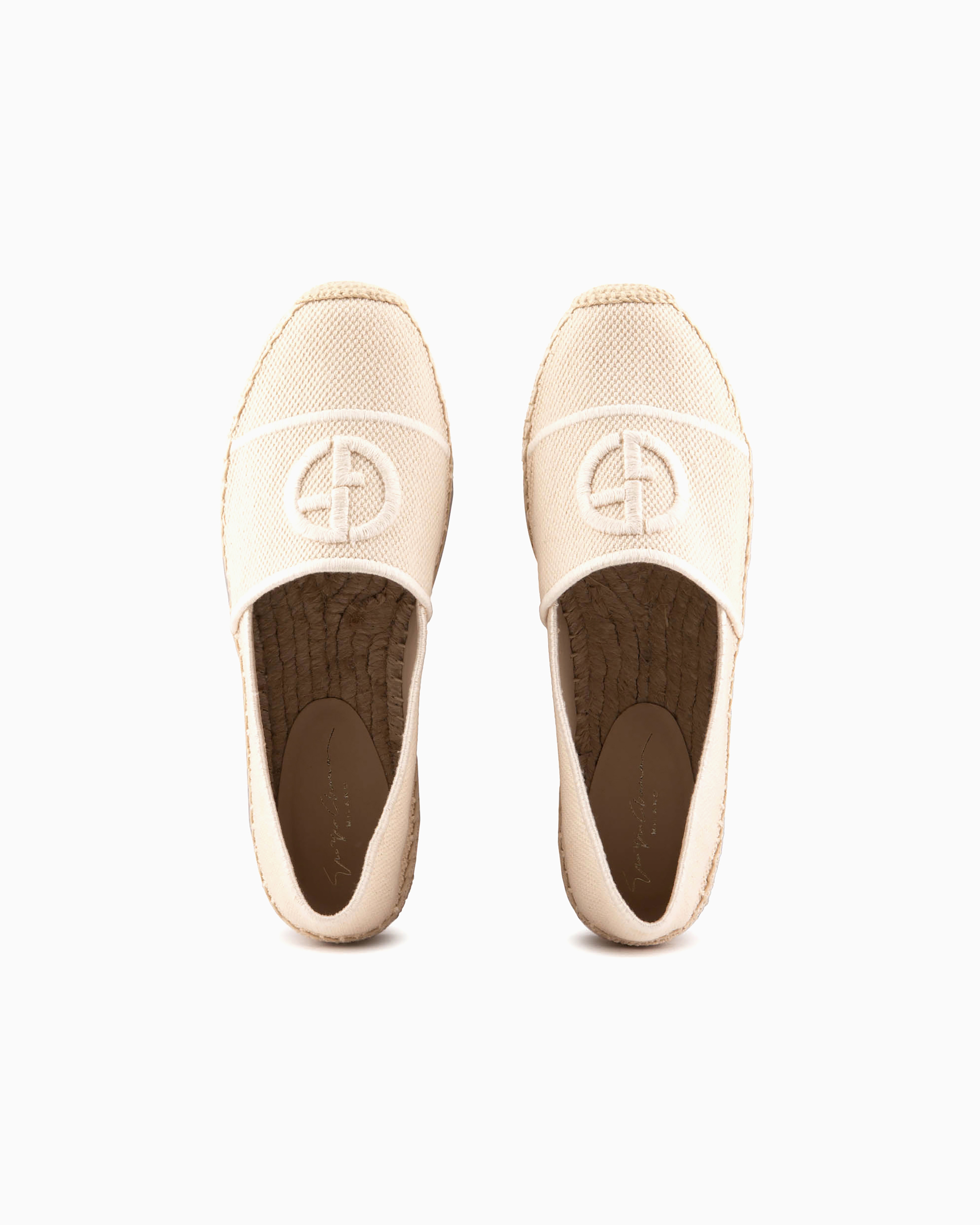 Giorgio Armani Official Store Cotton Espadrilles With Embroidered Logo In Beige