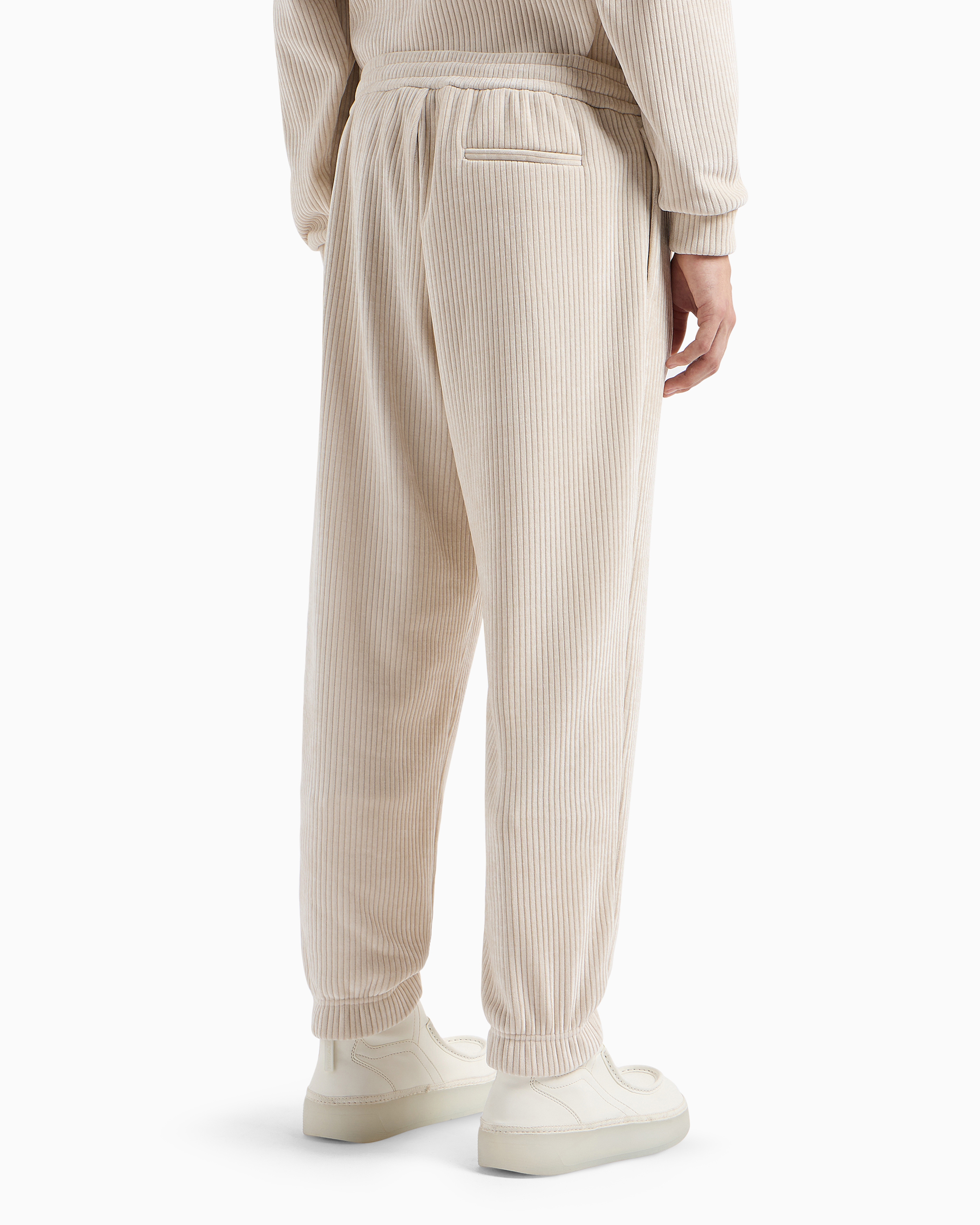 Emporio Armani Official Store Ribbed Velour Joggers In Blanc