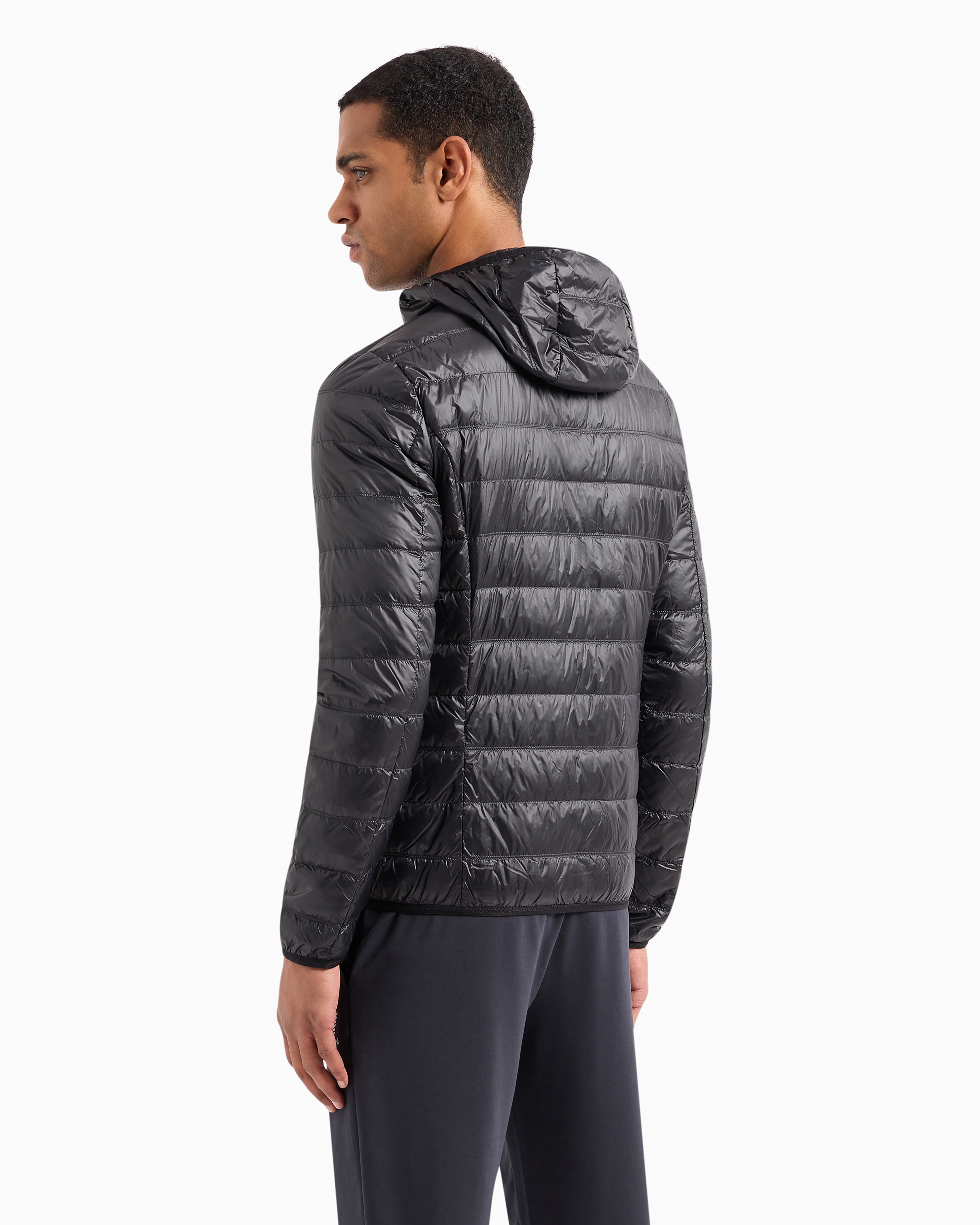 Ea7 Packable Hooded Core Identity Puffer Jacket In Black