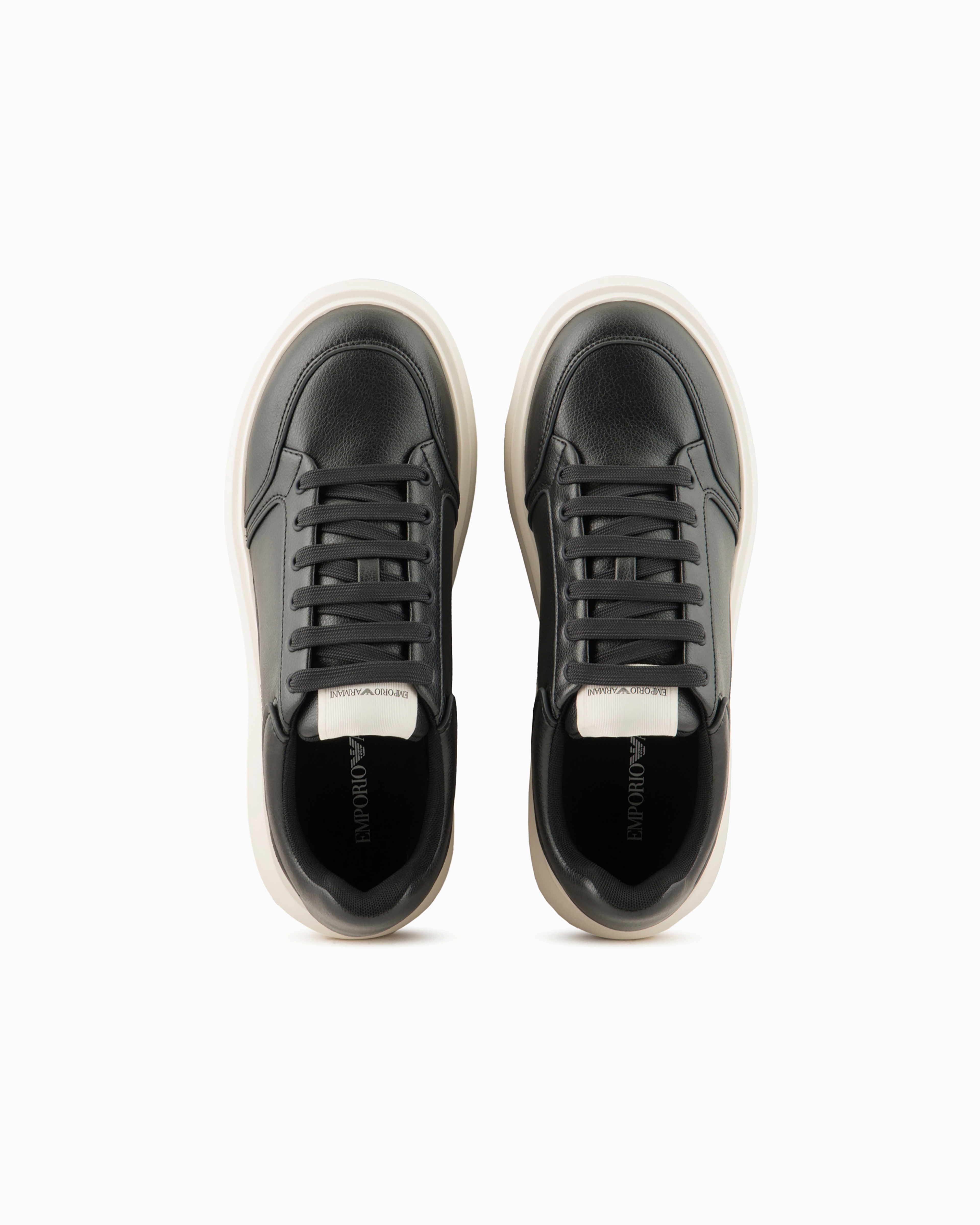 EMPORIO ARMANI HAMMERED-LEATHER SNEAKERS WITH SIDE LOGO 