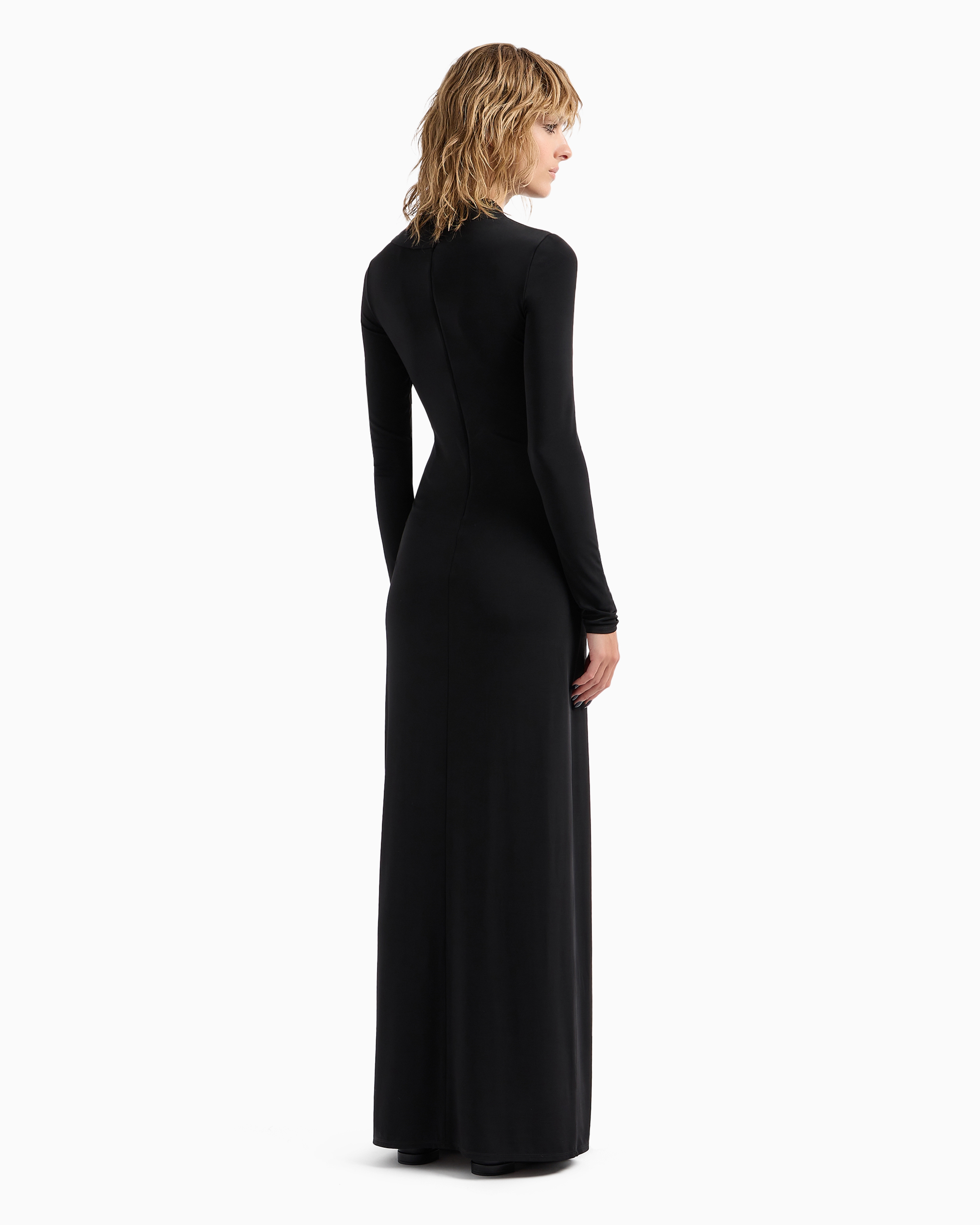 Giorgio Armani Official Store Asv Long Dress In Stretch Viscose Jersey With Rhinestones In Black