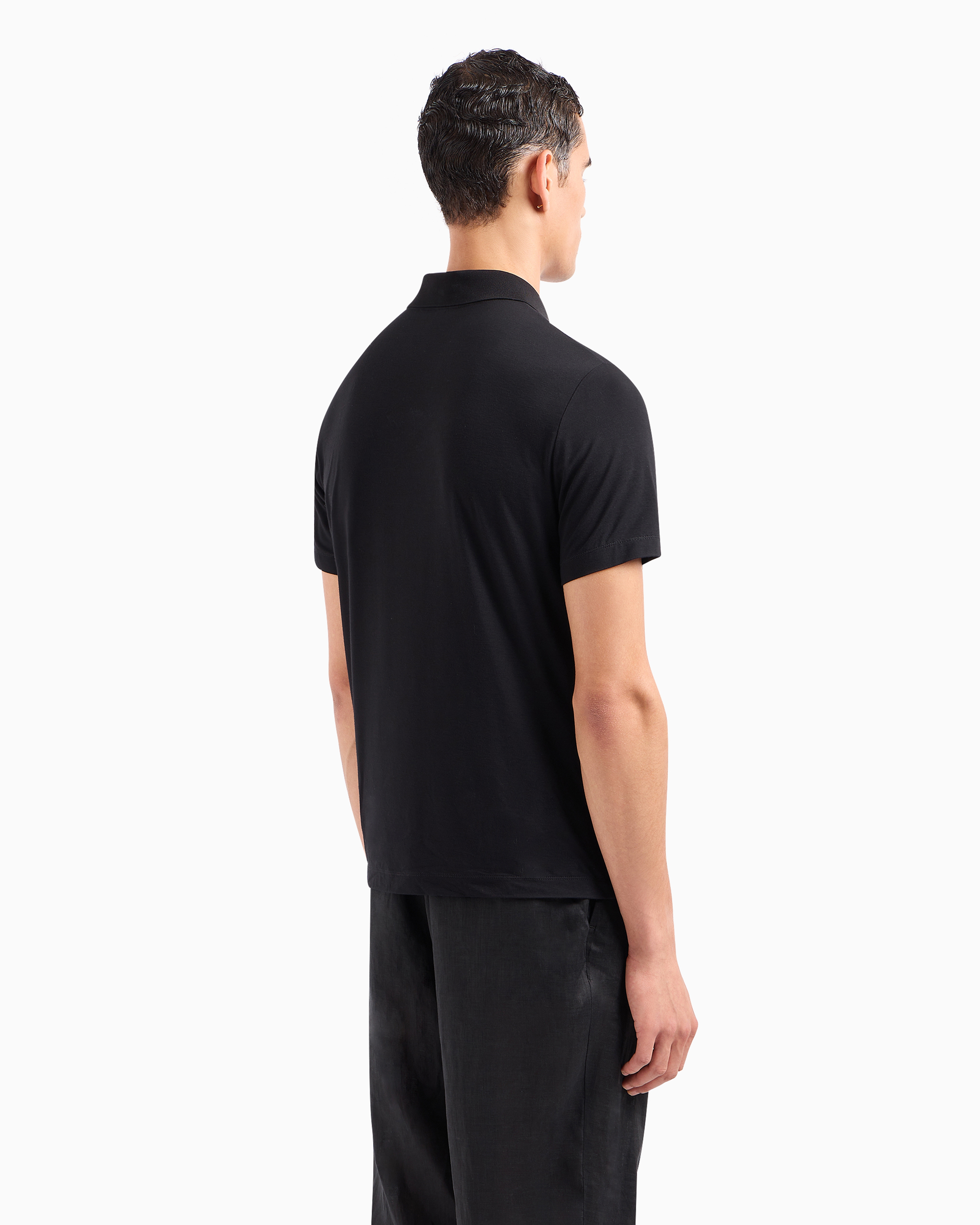 Giorgio Armani Official Store Asv Short-sleeved Viscose-jersey Polo Shirt In Black