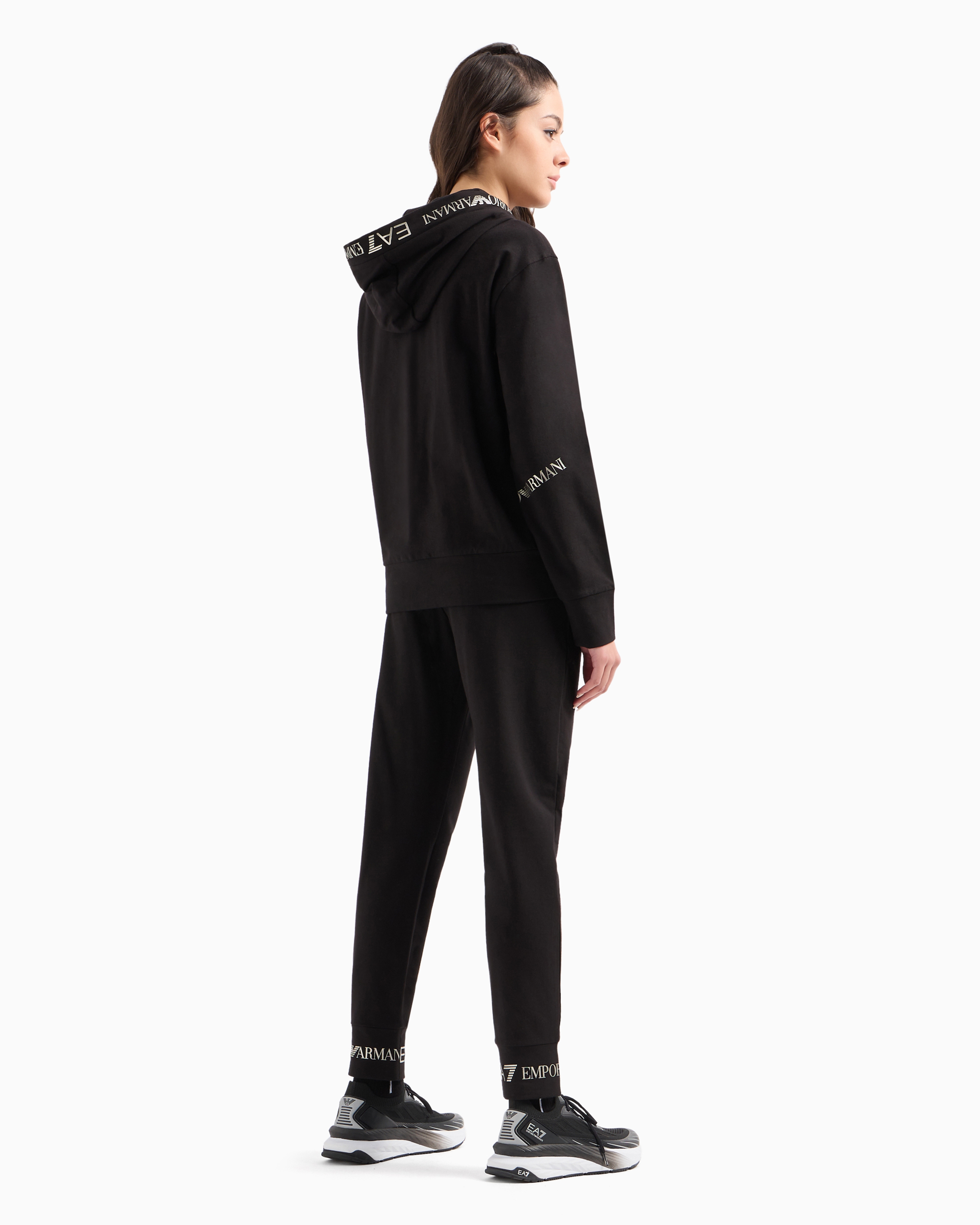 Shop Ea7 Stretch-cotton Tracksuit With Logo Tape Detail In Black