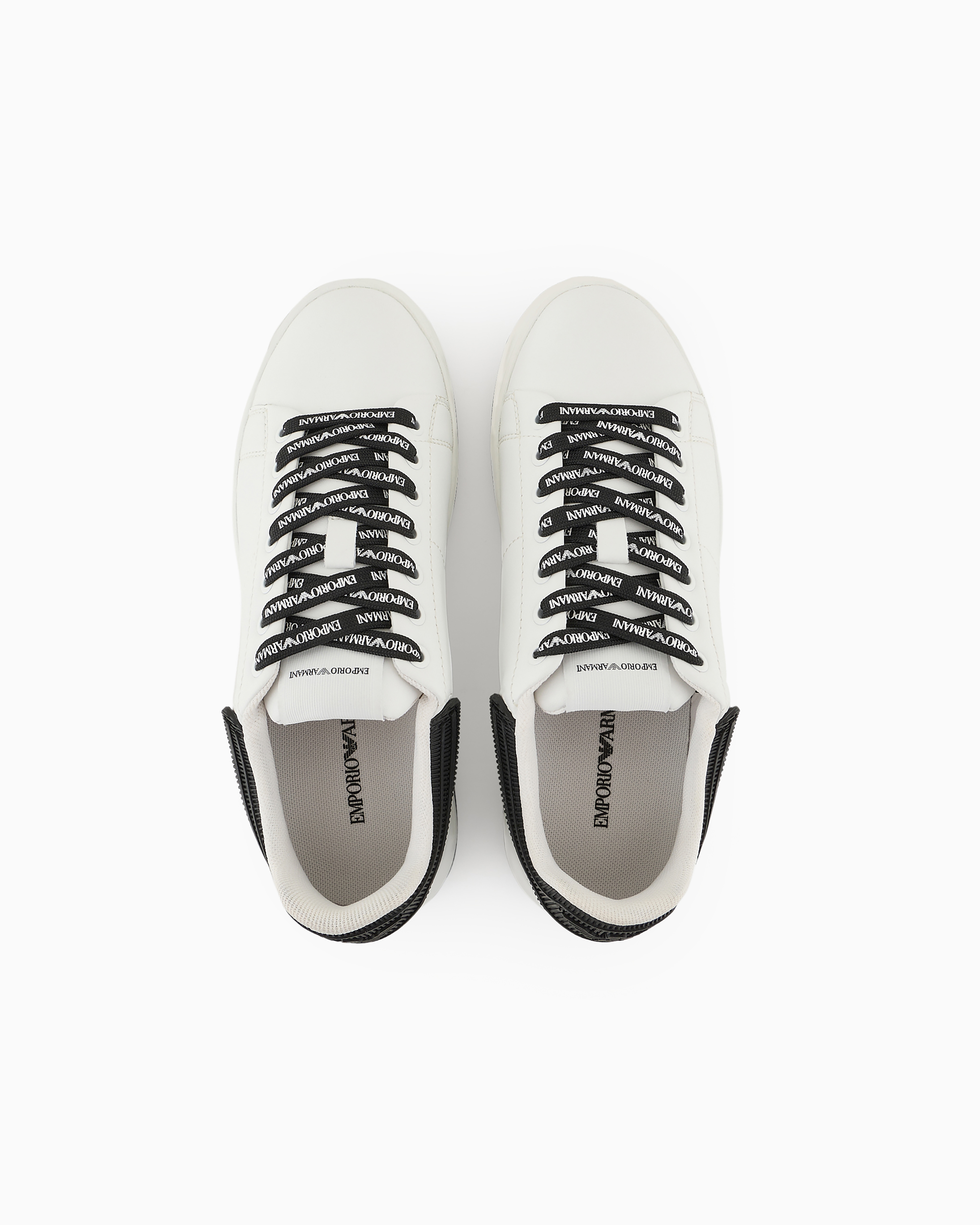 Emporio Armani Leather Sneakers With Rubber Backs In Bianco E Nero