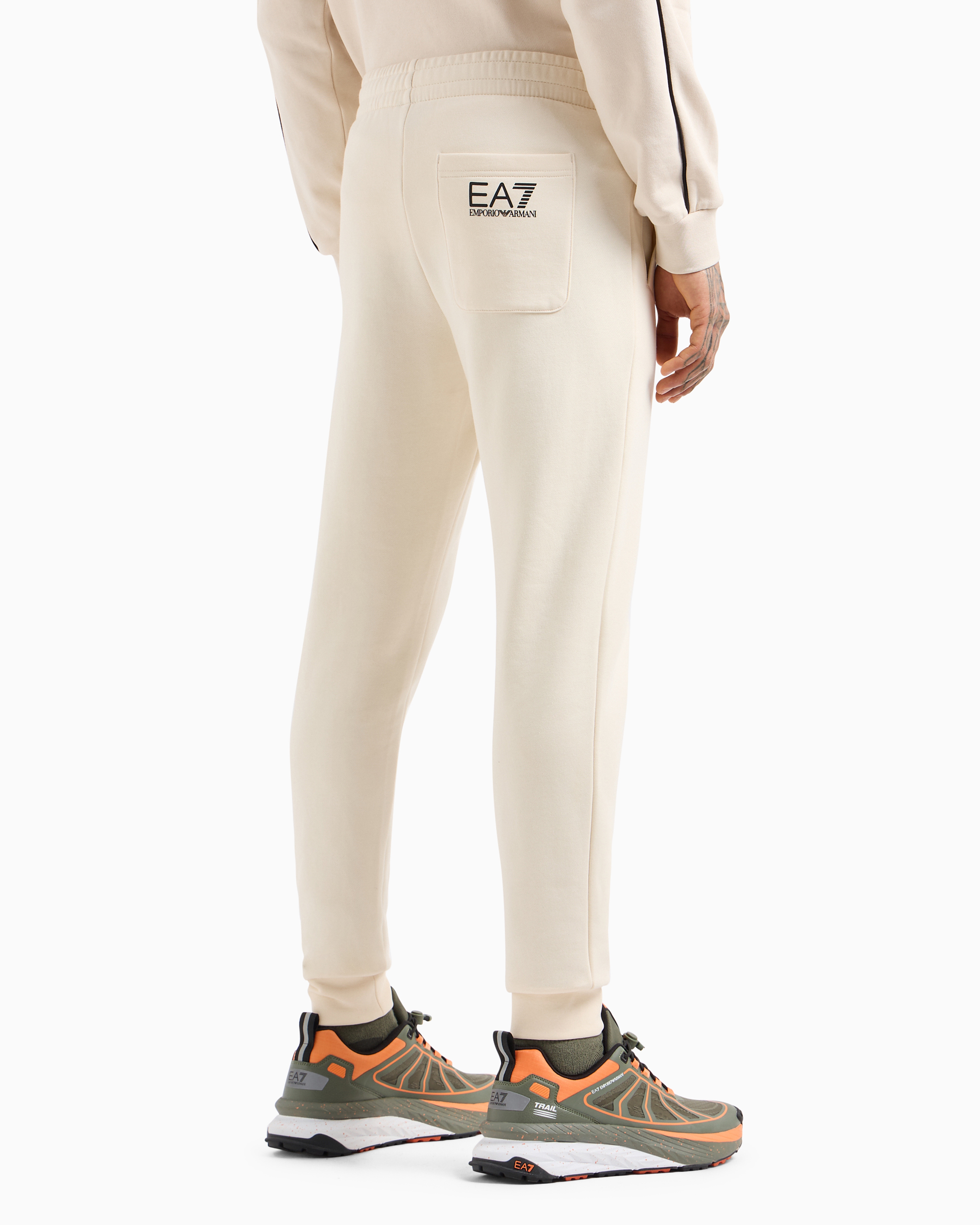 Shop Ea7 Logo Series Cotton Joggers In Beige