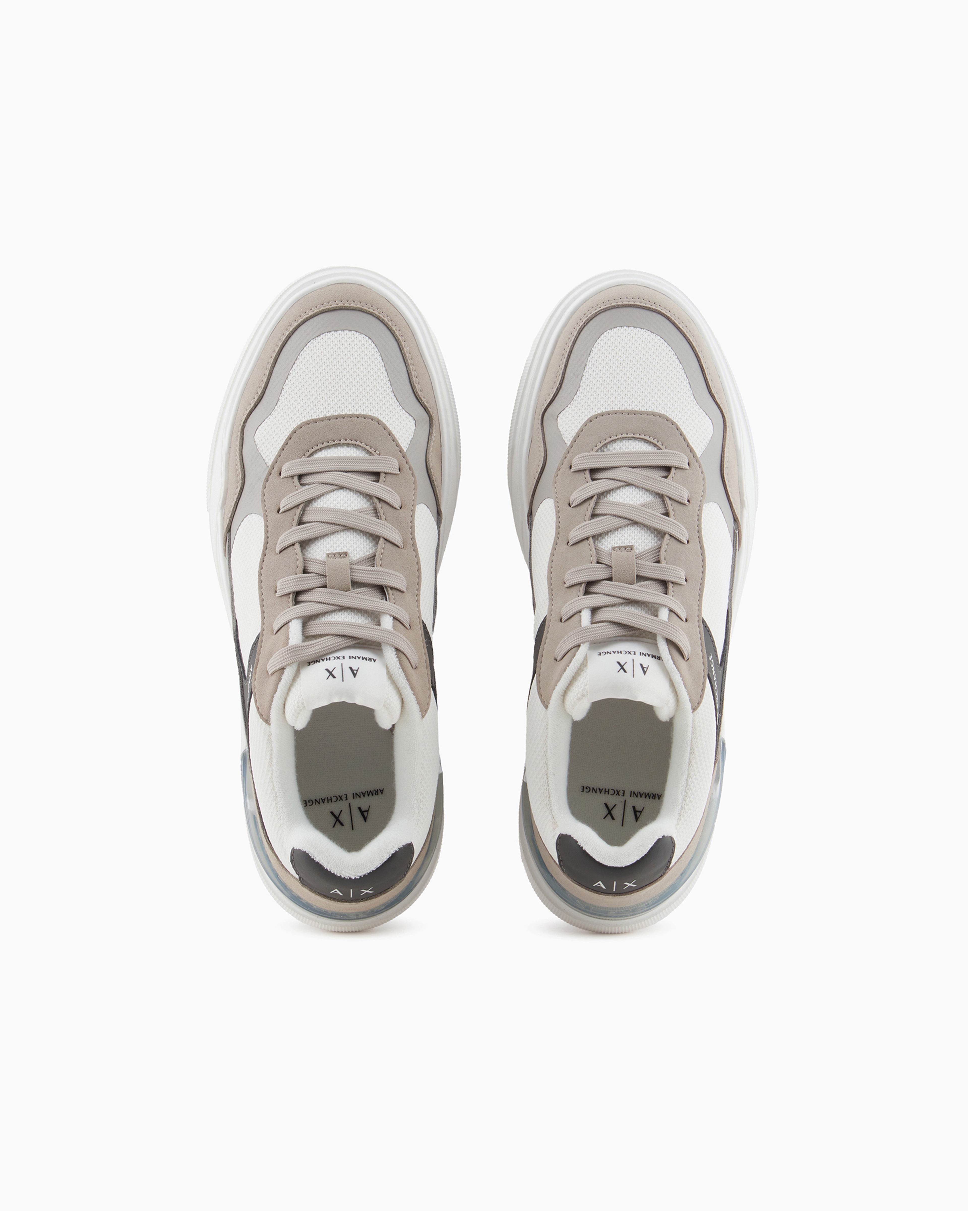 Shop Armani Exchange Sneakers With Laces In Combined Material In Beige