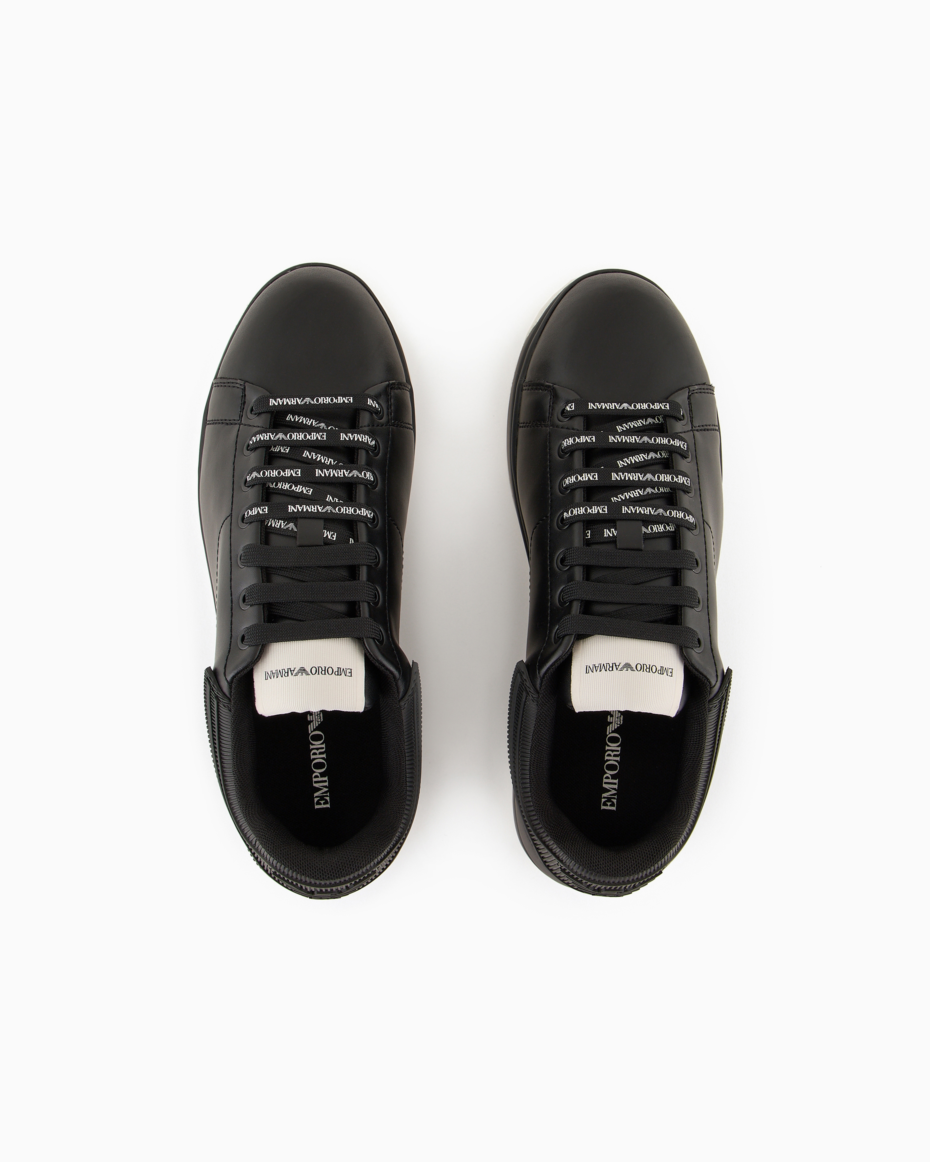 EMPORIO ARMANI LEATHER SNEAKERS WITH RUBBER BACK KNURLED SOLE 